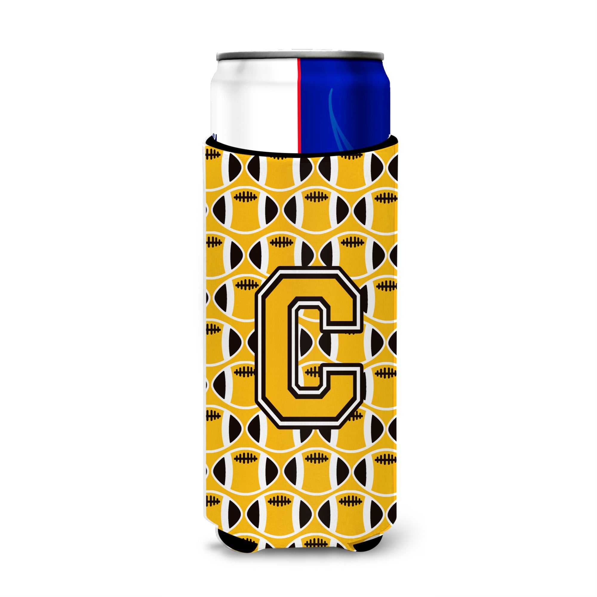 Letter C Football Black, Old Gold And White Ultra Beverage Insulators For Slim Cans Cj1080-Cmuk