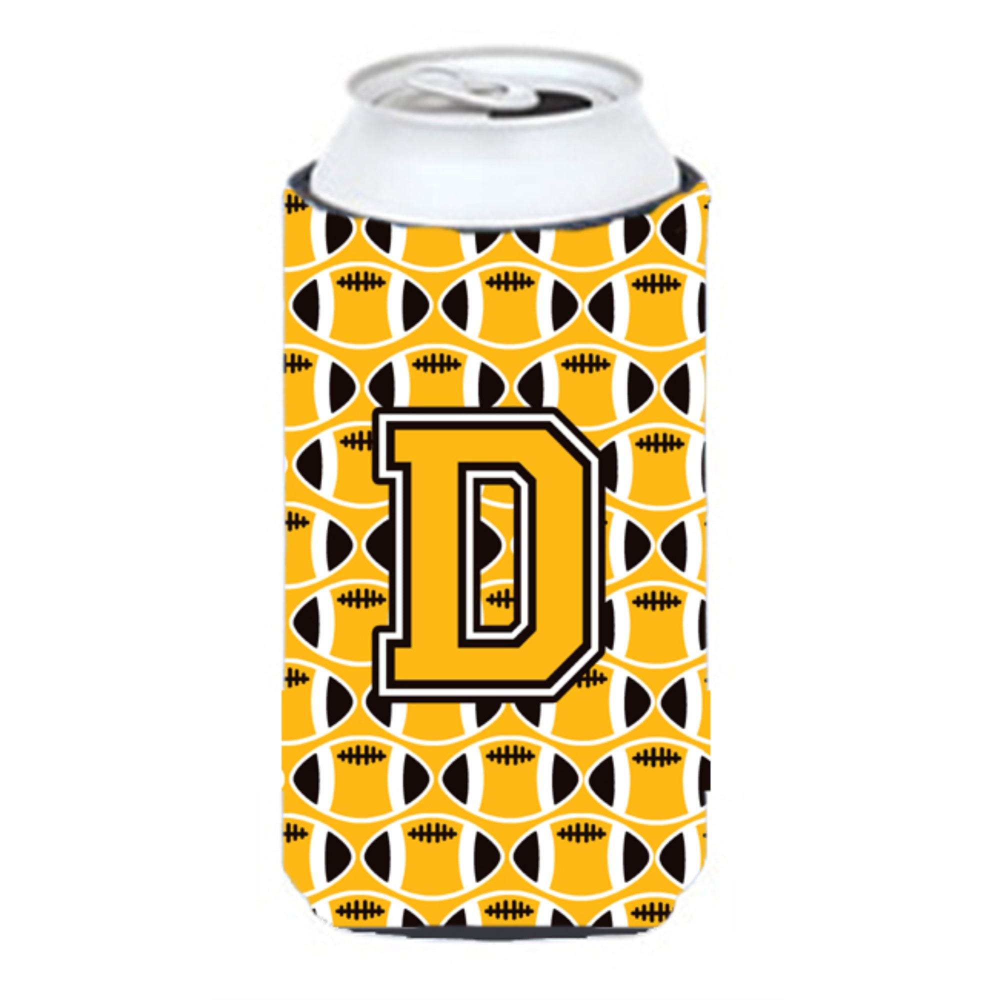 Letter D Football Black, Old Gold And White Tall Boy Beverage Insulator Hugger Cj1080-Dtbc