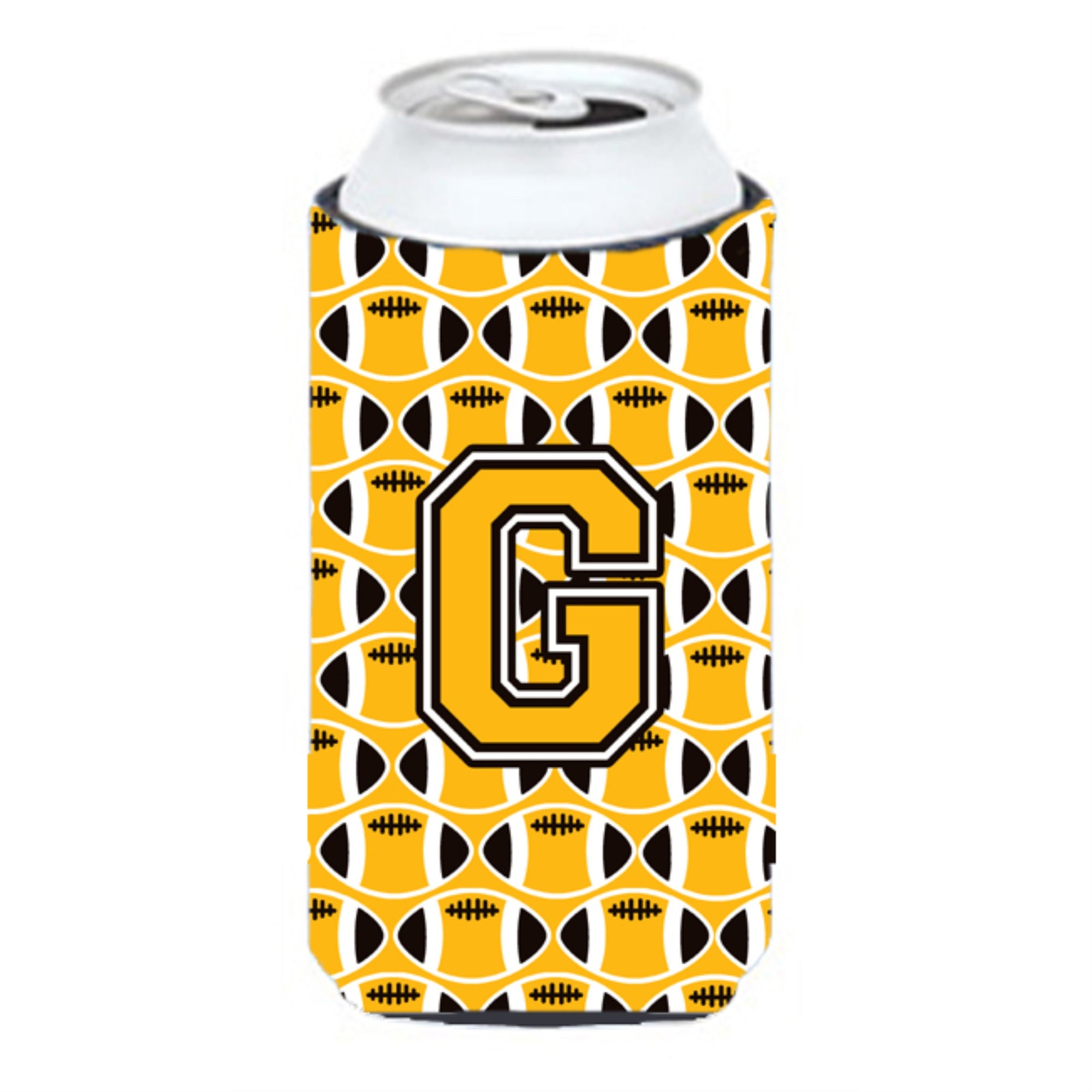 Letter G Football Black, Old Gold And White Tall Boy Beverage Insulator Hugger Cj1080-Gtbc