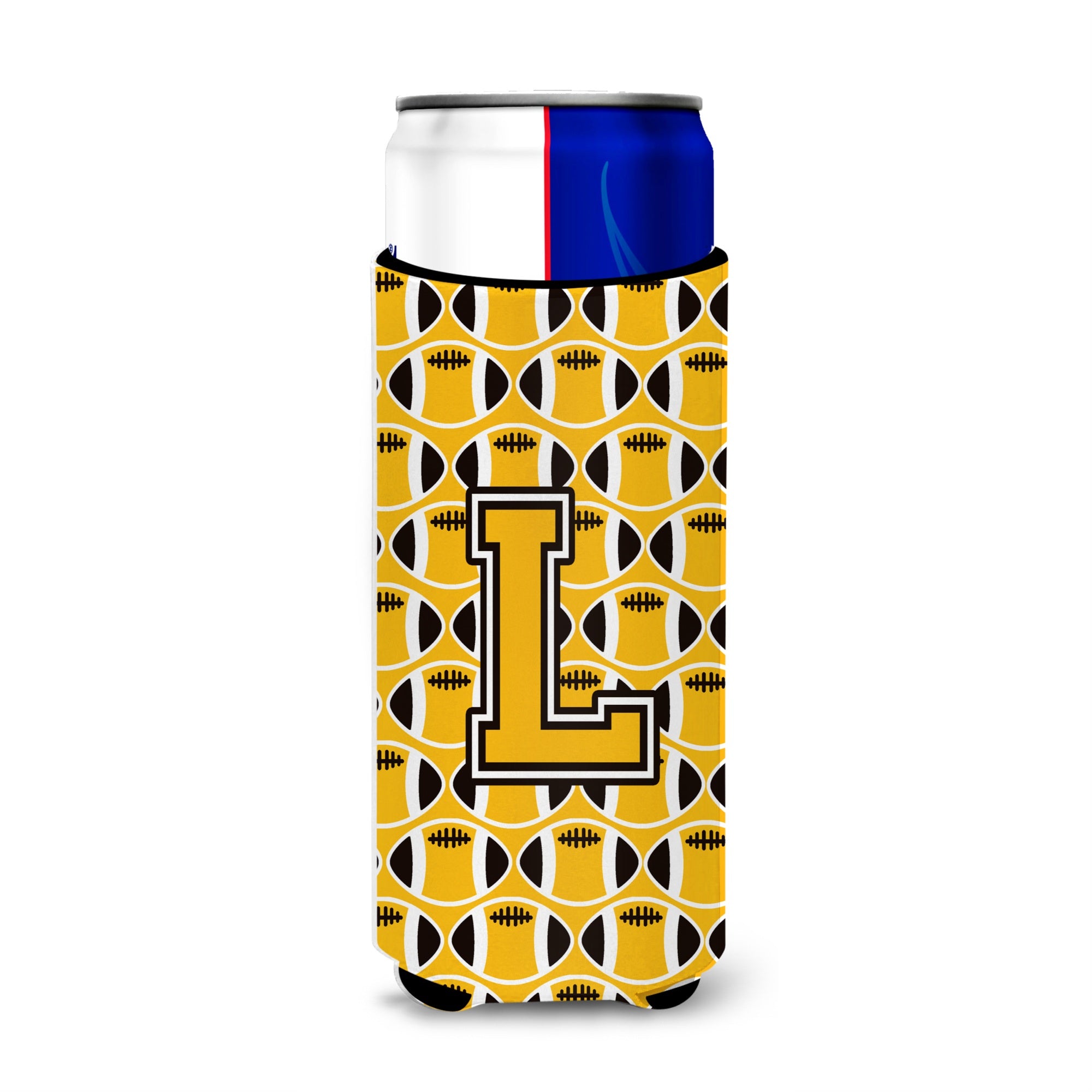 Letter L Football Black, Old Gold And White Ultra Beverage Insulators For Slim Cans Cj1080-Lmuk