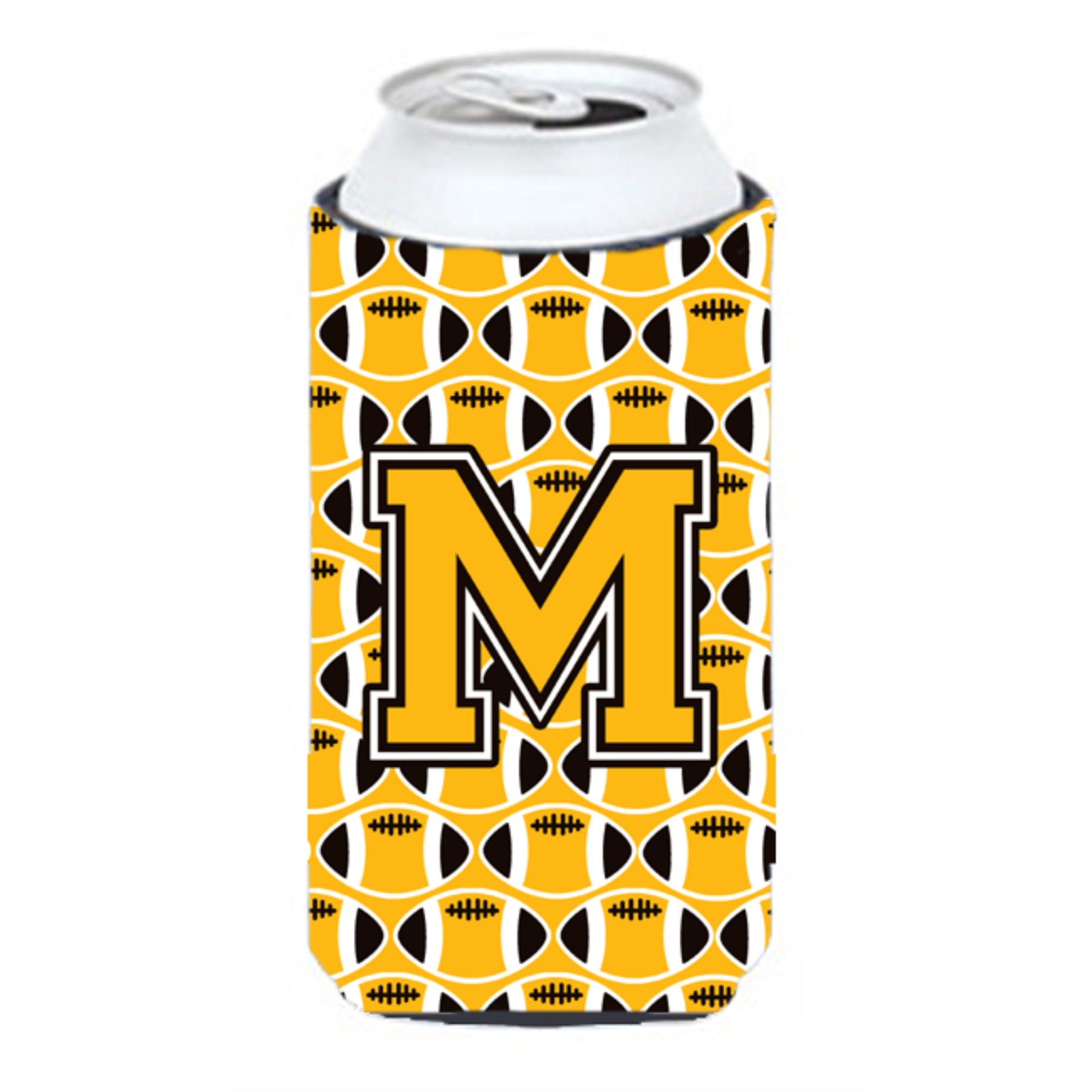 Letter M Football Black, Old Gold And White Tall Boy Beverage Insulator Hugger Cj1080-Mtbc