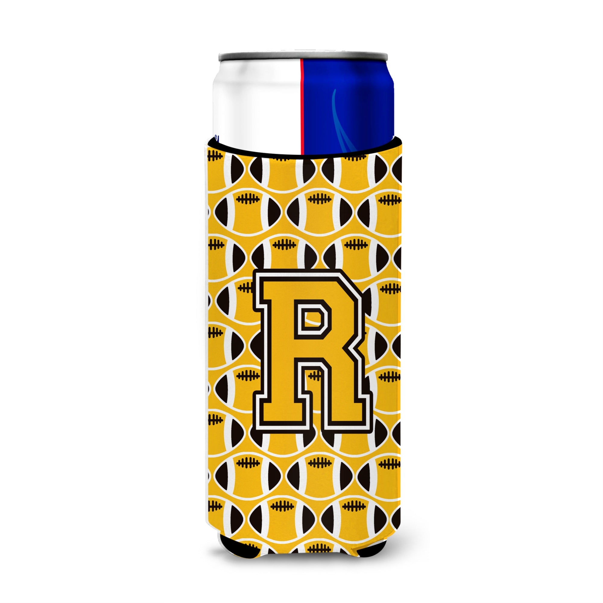 Letter R Football Black, Old Gold And White Ultra Beverage Insulators For Slim Cans Cj1080-Rmuk