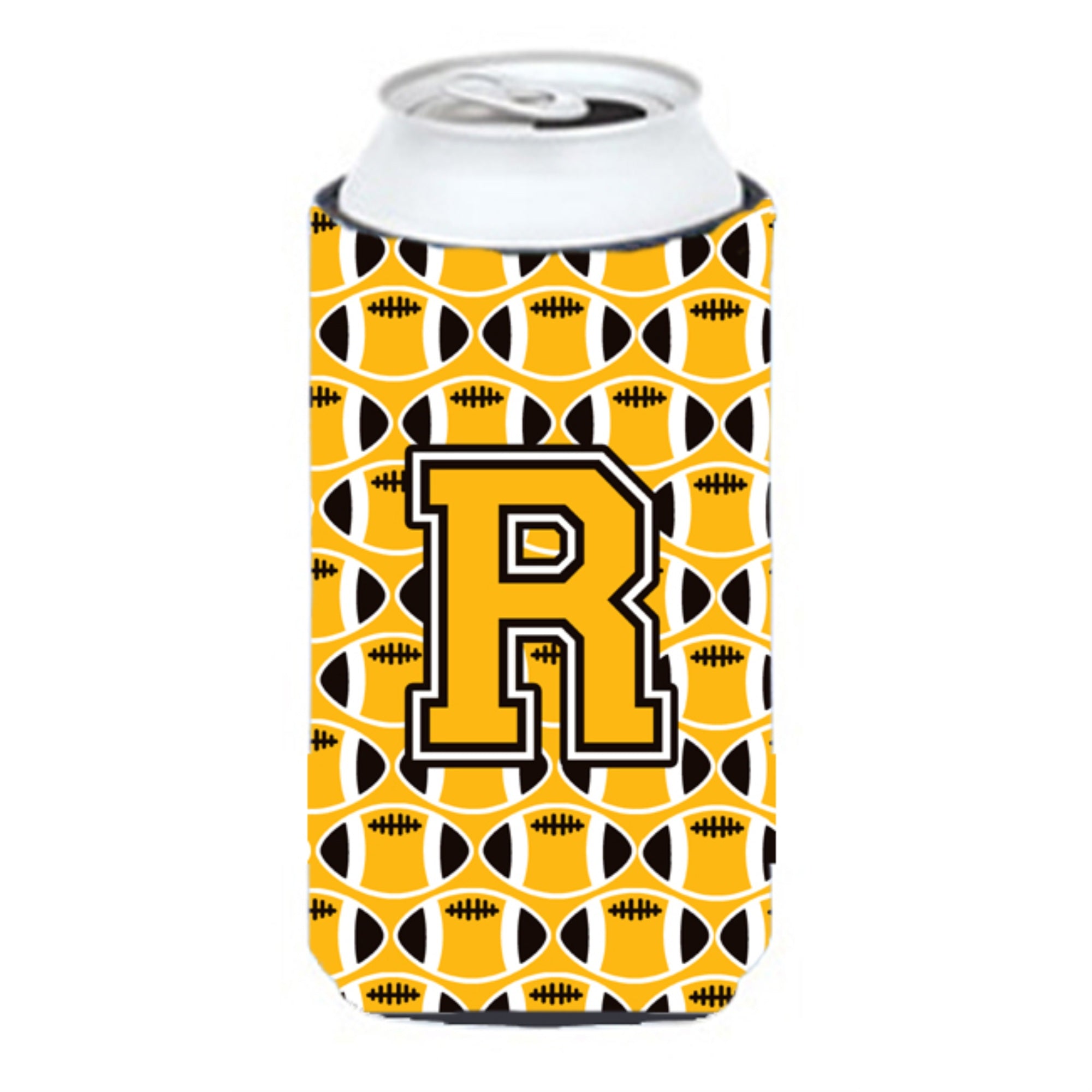 Letter R Football Black, Old Gold And White Tall Boy Beverage Insulator Hugger Cj1080-Rtbc