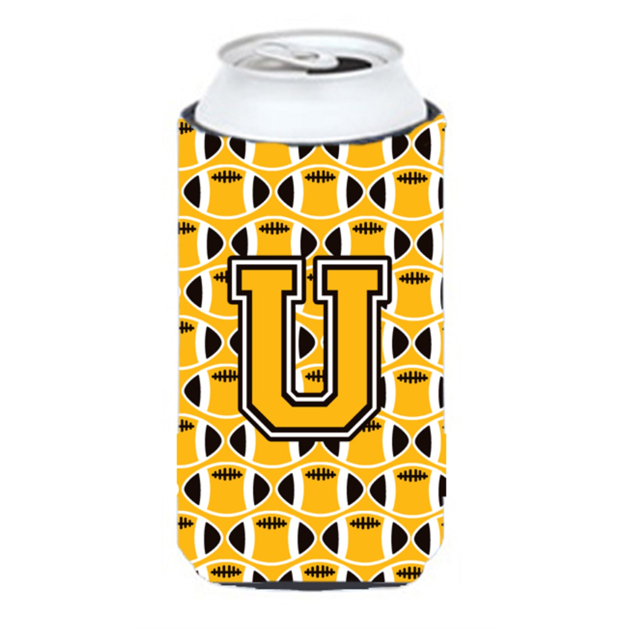 Letter U Football Black, Old Gold And White Tall Boy Beverage Insulator Hugger Cj1080-Utbc