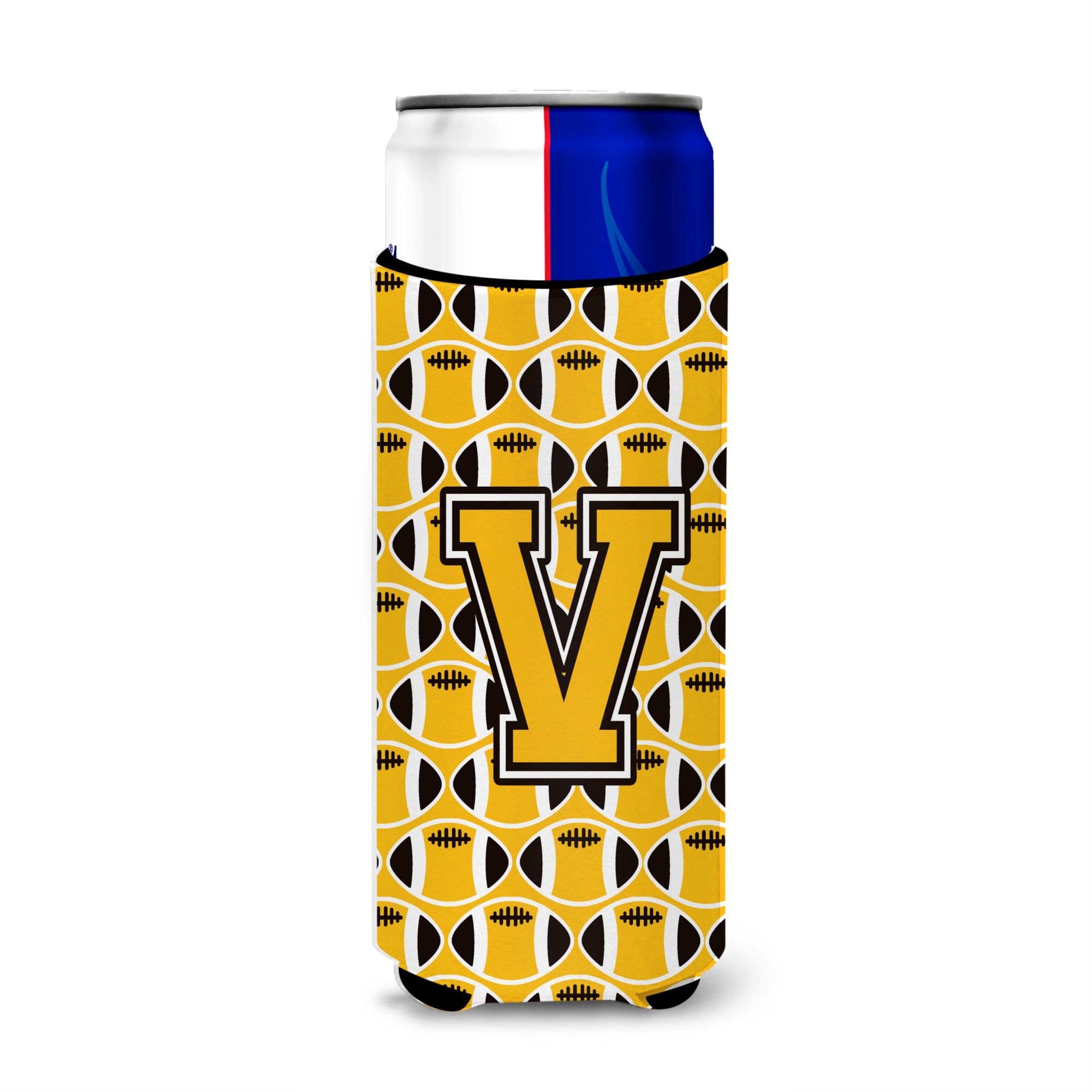Letter V Football Black, Old Gold And White Ultra Beverage Insulators For Slim Cans Cj1080-Vmuk