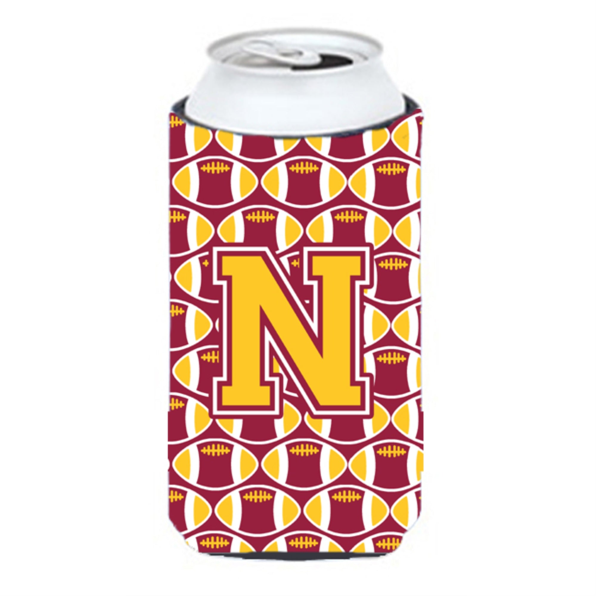 Letter N Football Maroon And Gold Tall Boy Beverage Insulator Hugger Cj1081-Ntbc