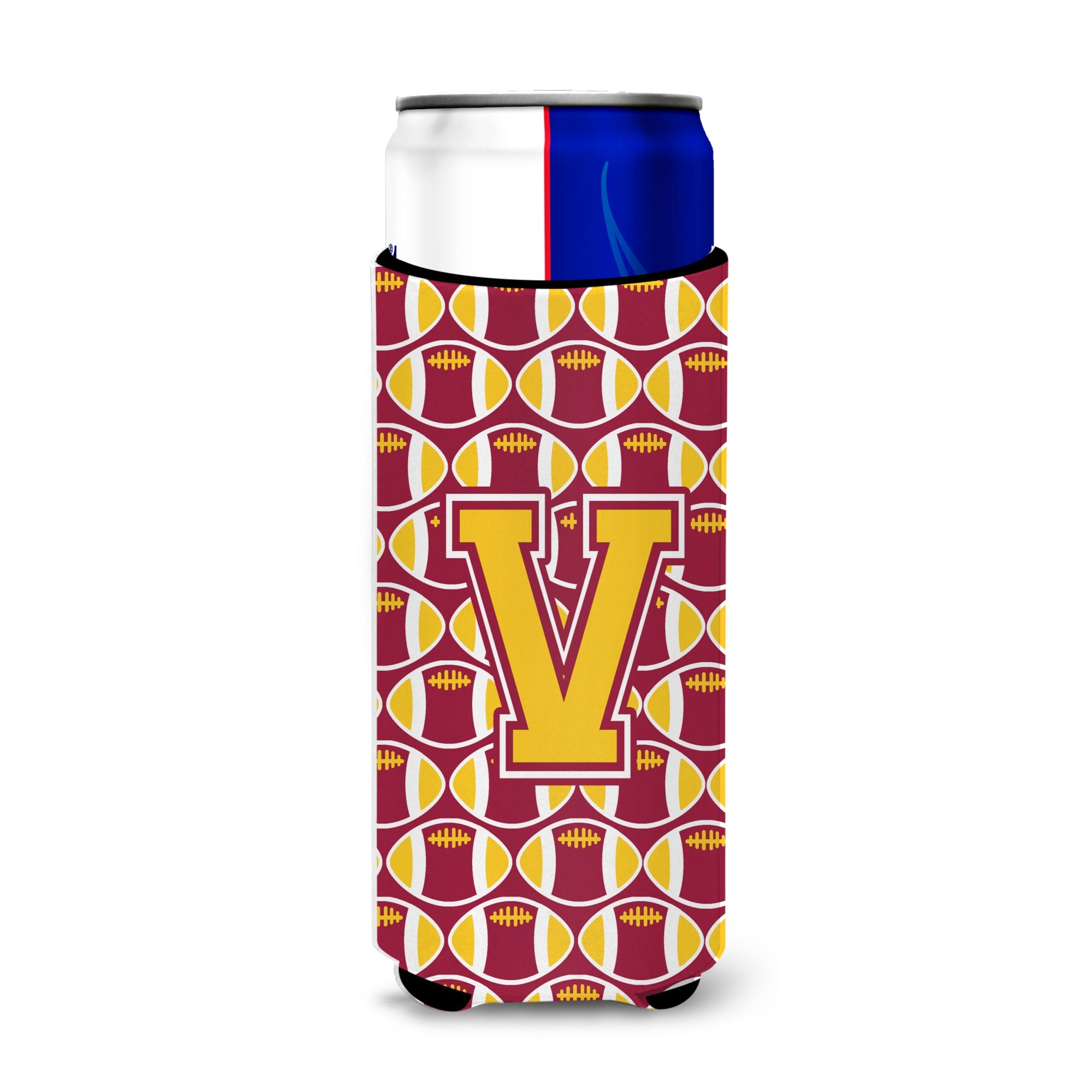Letter V Football Maroon And Gold Ultra Beverage Insulators For Slim Cans Cj1081-Vmuk