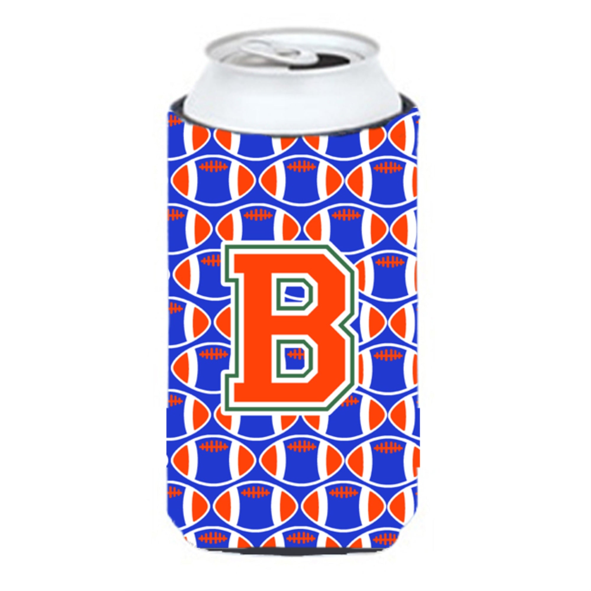 Letter B Football Green, Blue And Orange Tall Boy Beverage Insulator Hugger Cj1083-Btbc