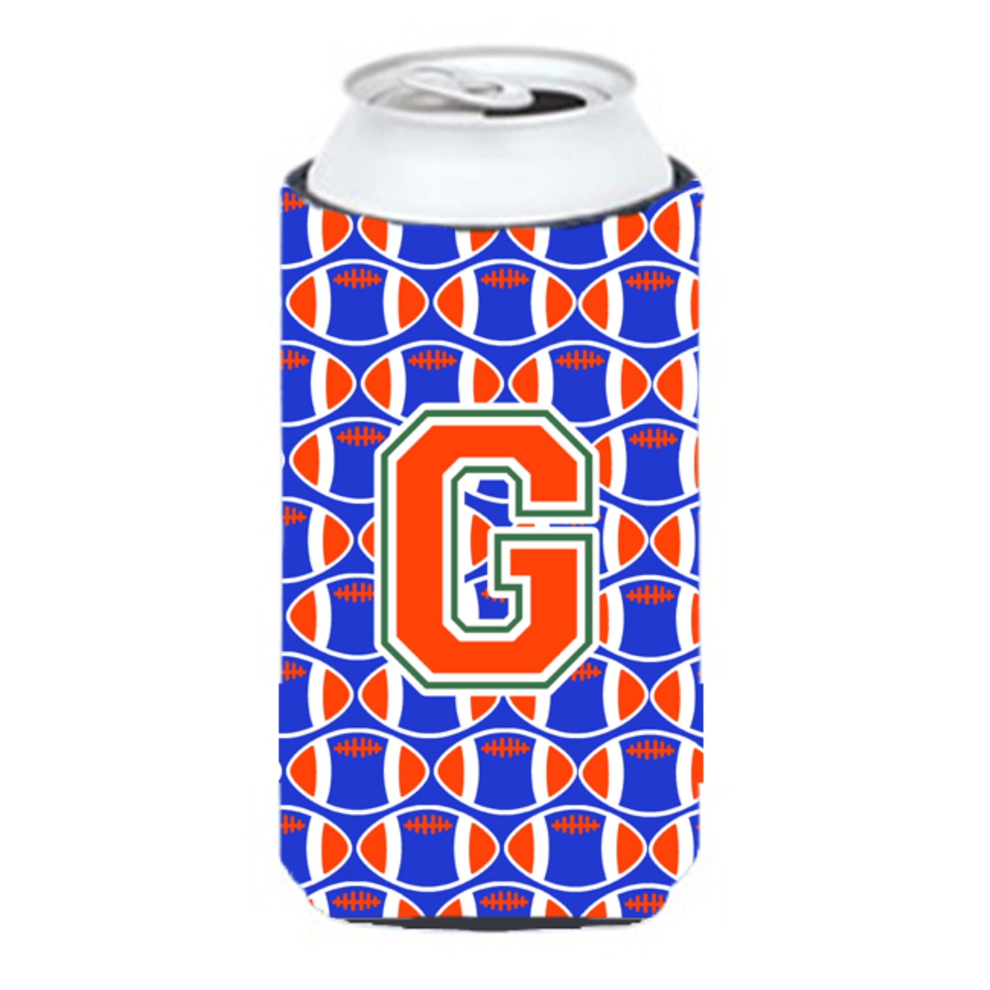 Letter G Football Green, Blue And Orange Tall Boy Beverage Insulator Hugger Cj1083-Gtbc