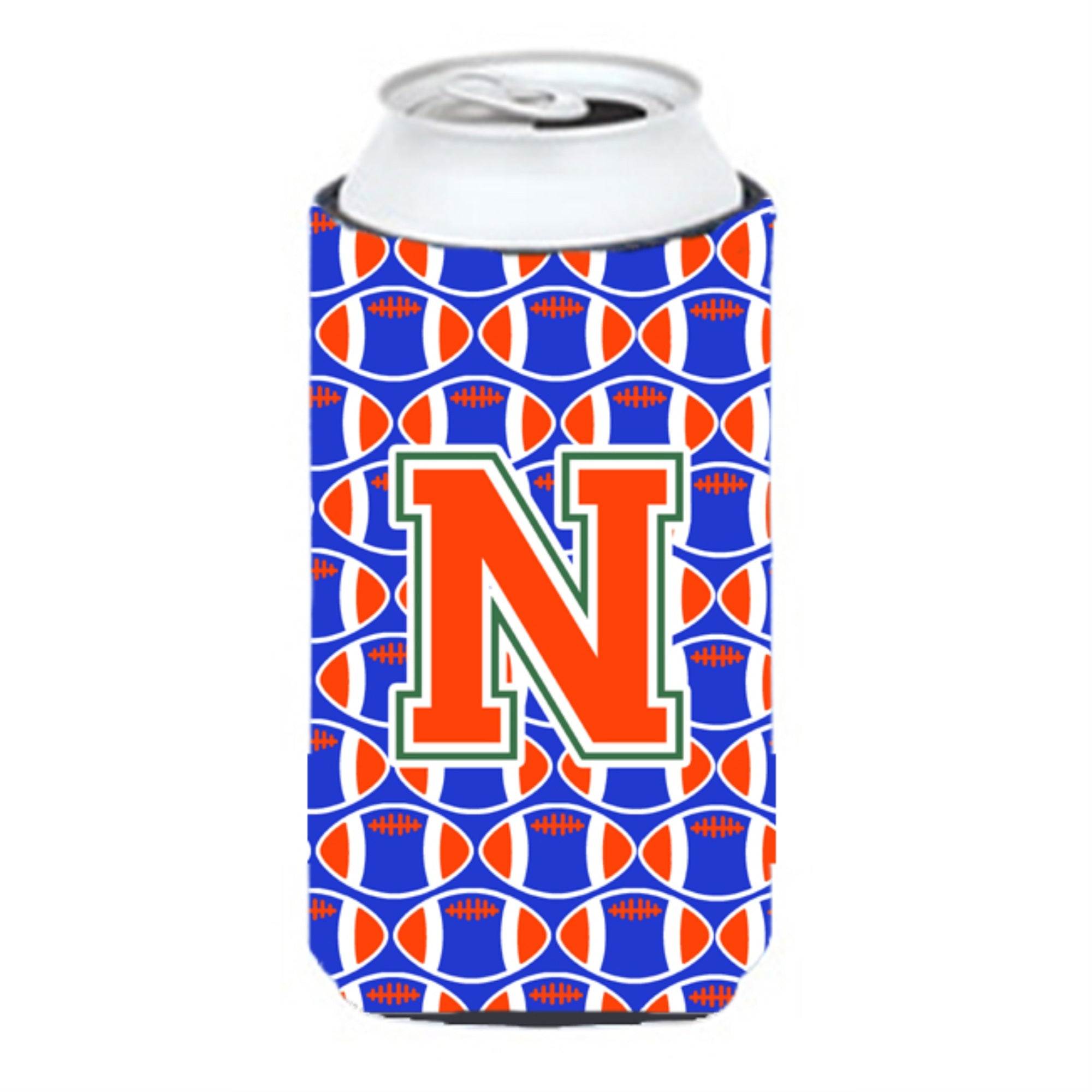 Letter N Football Green, Blue And Orange Tall Boy Beverage Insulator Hugger Cj1083-Ntbc