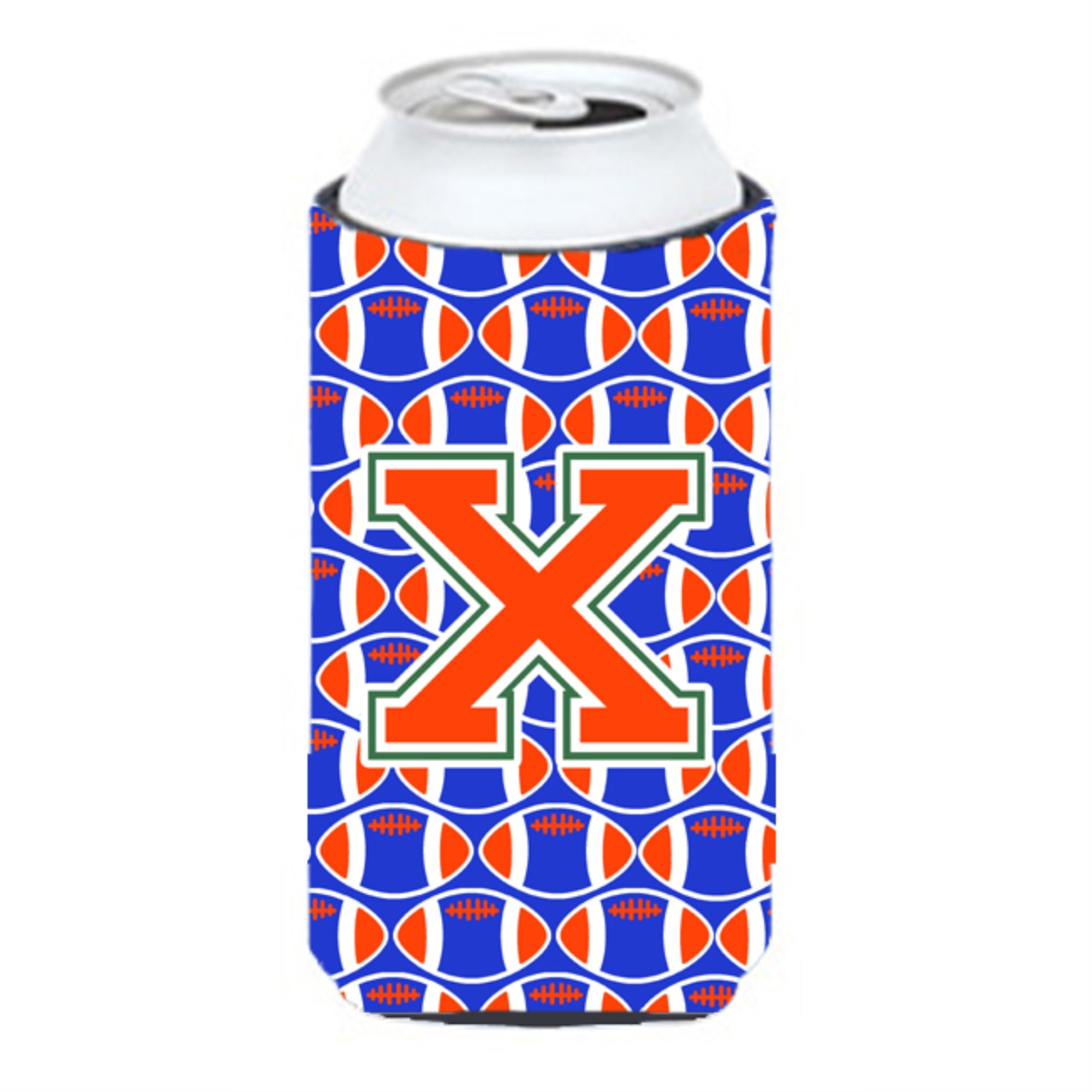 Letter X Football Green, Blue And Orange Tall Boy Beverage Insulator Hugger Cj1083-Xtbc