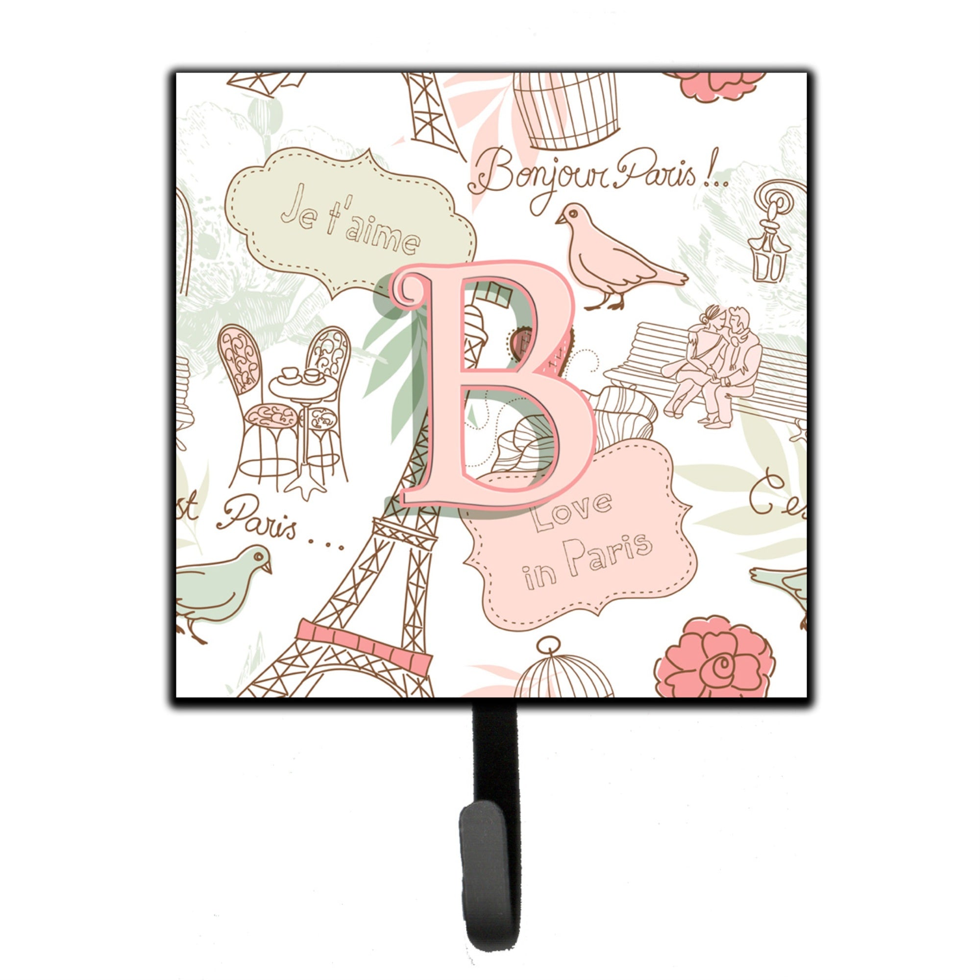 Caroline'S Treasures Cj2002-Bsh4 Letter B Love In Paris Pink Leash Or Key Holder, Small, Multicolor