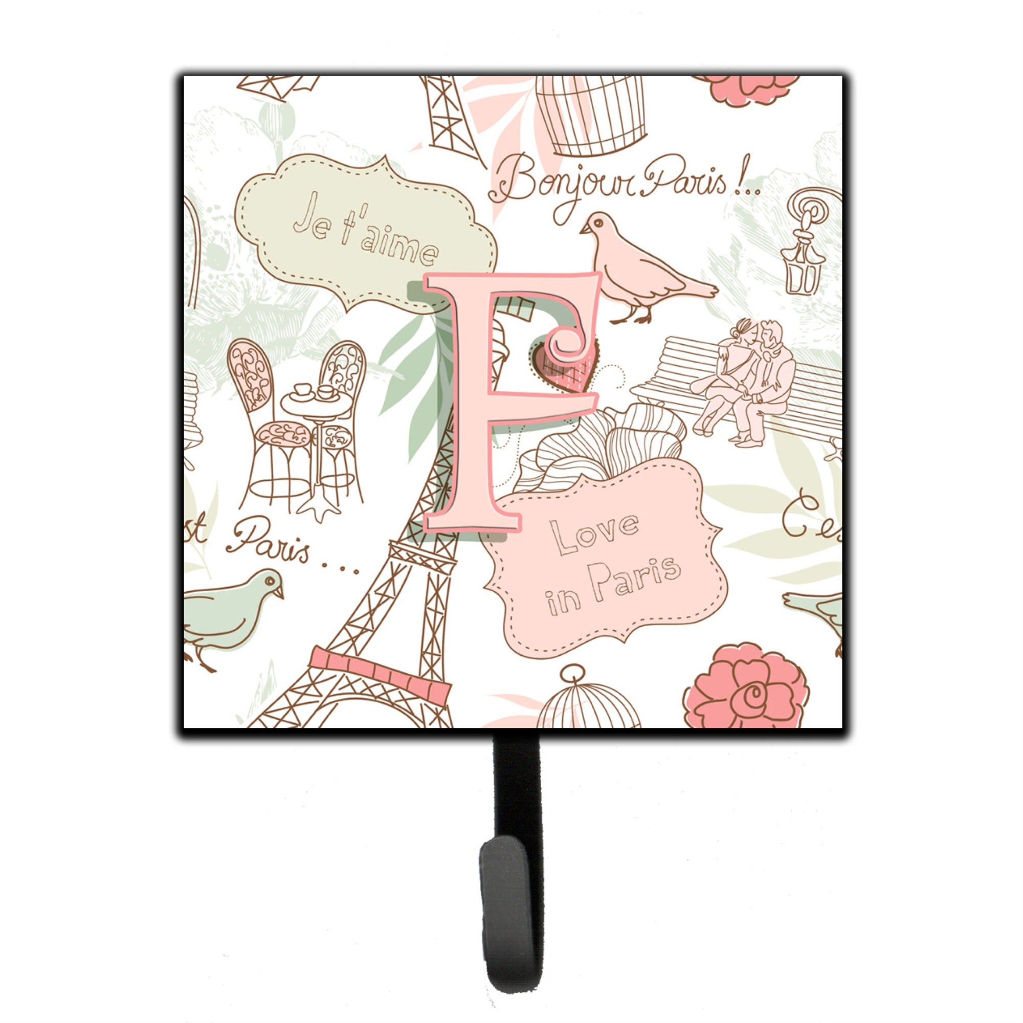Caroline'S Treasures Cj2002-Fsh4 Letter F Love In Paris Pink Leash Or Key Holder, Small, Multicolor