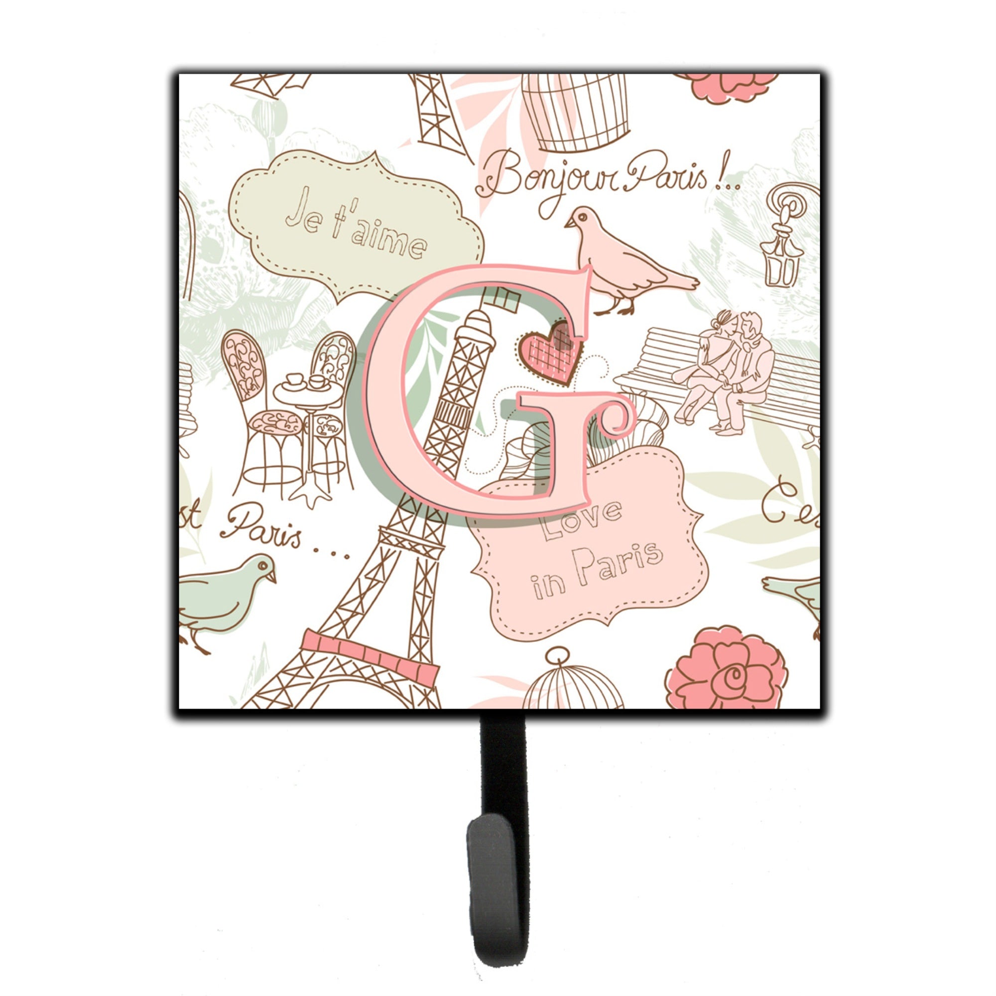 Caroline'S Treasures Cj2002-Gsh4 Letter G Love In Paris Pink Leash Or Key Holder, Small, Multicolor