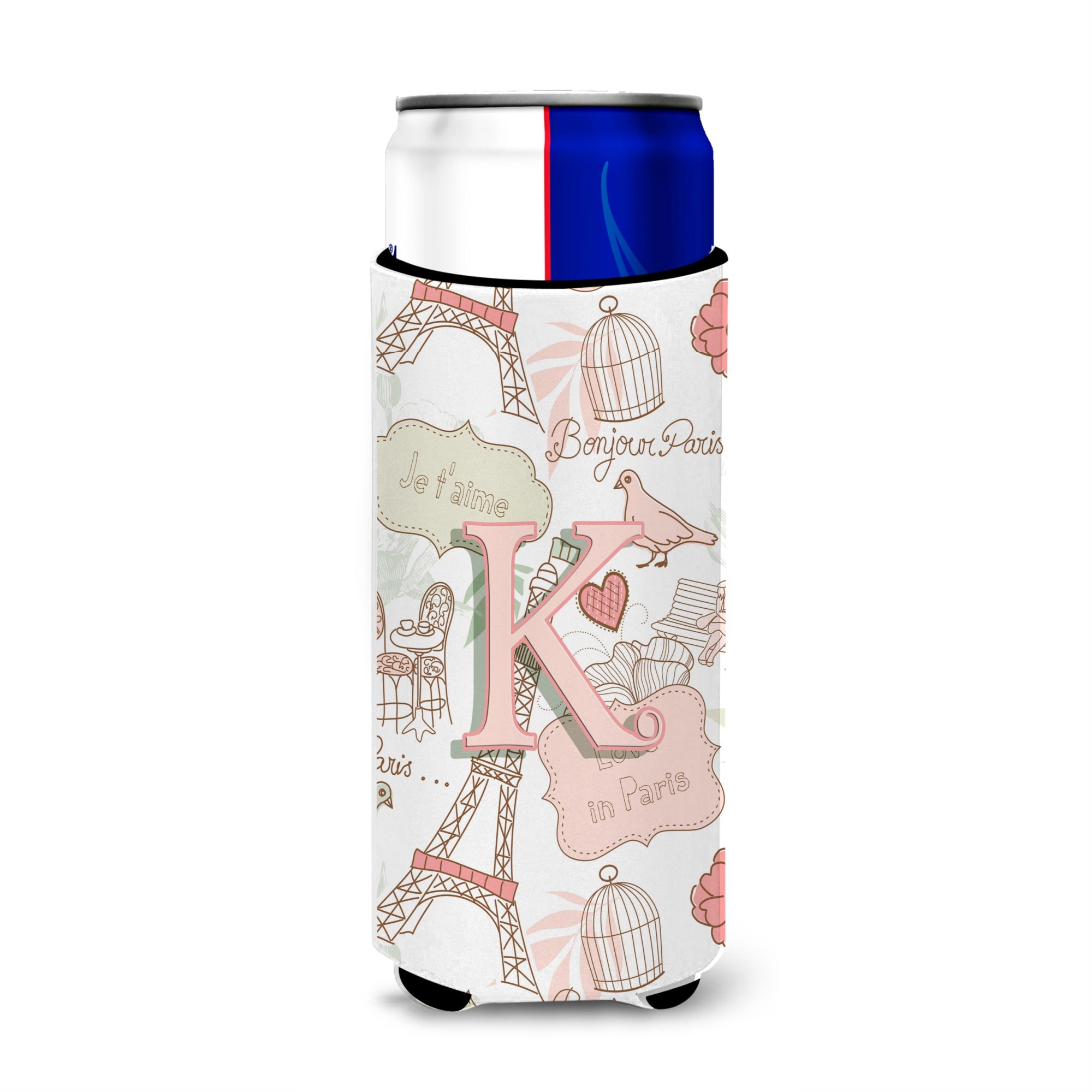 Letter K Love In Paris Pink Ultra Beverage Insulators For Slim Cans Cj2002-Kmuk