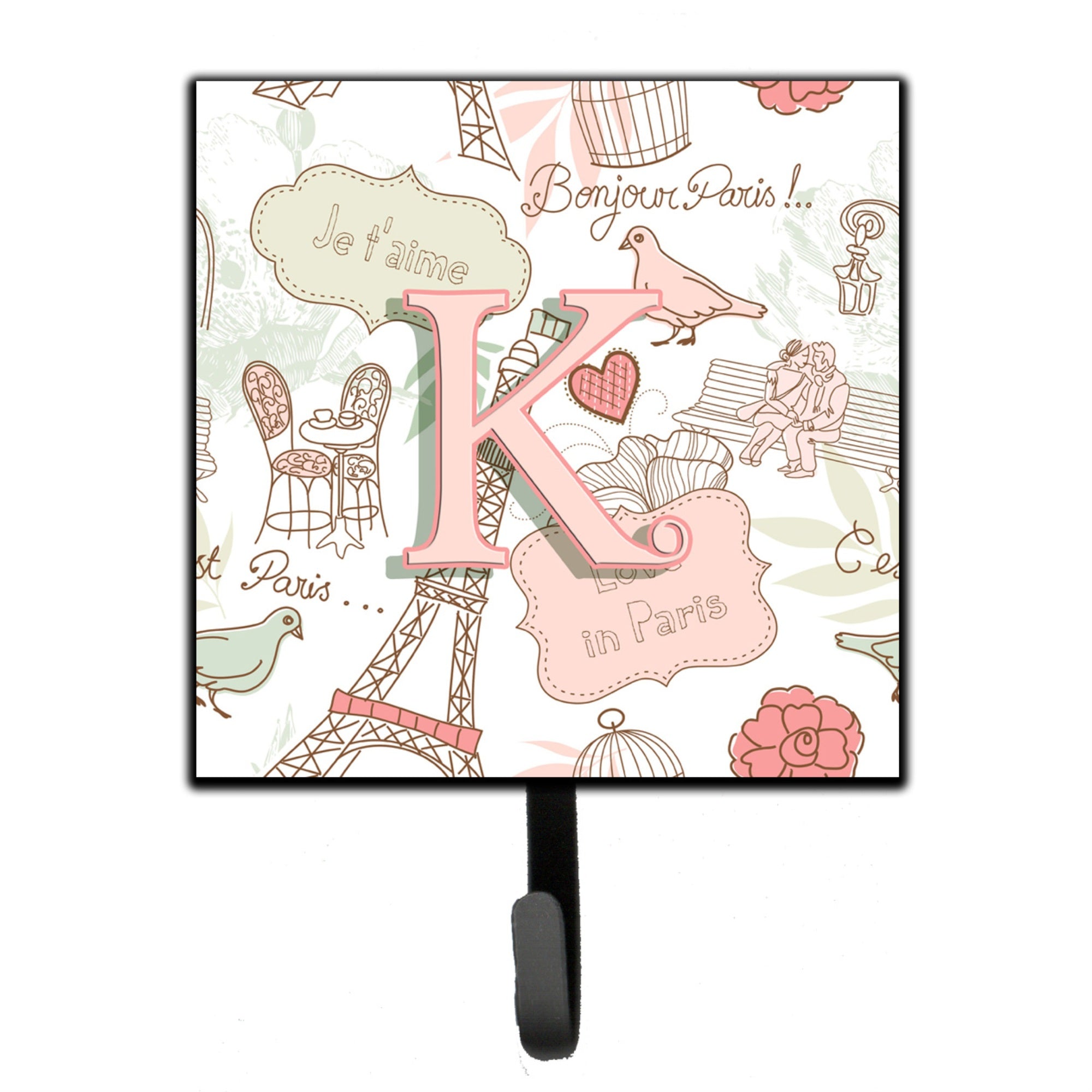 Caroline'S Treasures Cj2002-Ksh4 Letter K Love In Paris Pink Leash Or Key Holder, Small, Multicolor