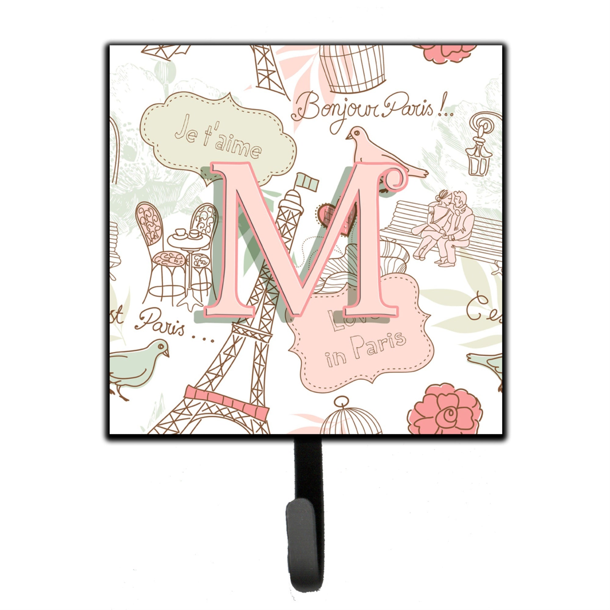 Caroline'S Treasures Cj2002-Msh4 Letter M Love In Paris Pink Leash Or Key Holder, Small, Multicolor