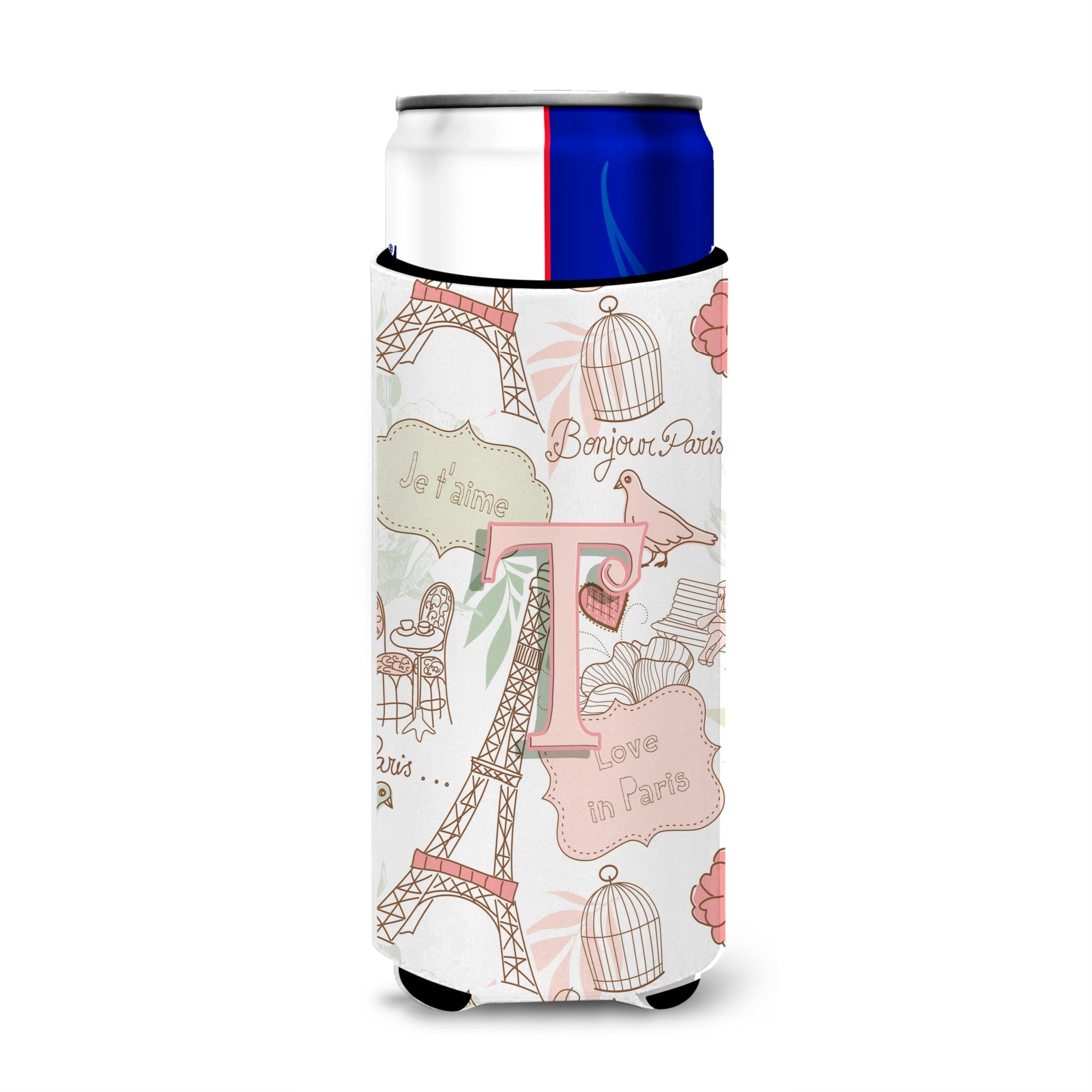 Letter T Love In Paris Pink Ultra Beverage Insulators For Slim Cans Cj2002-Tmuk