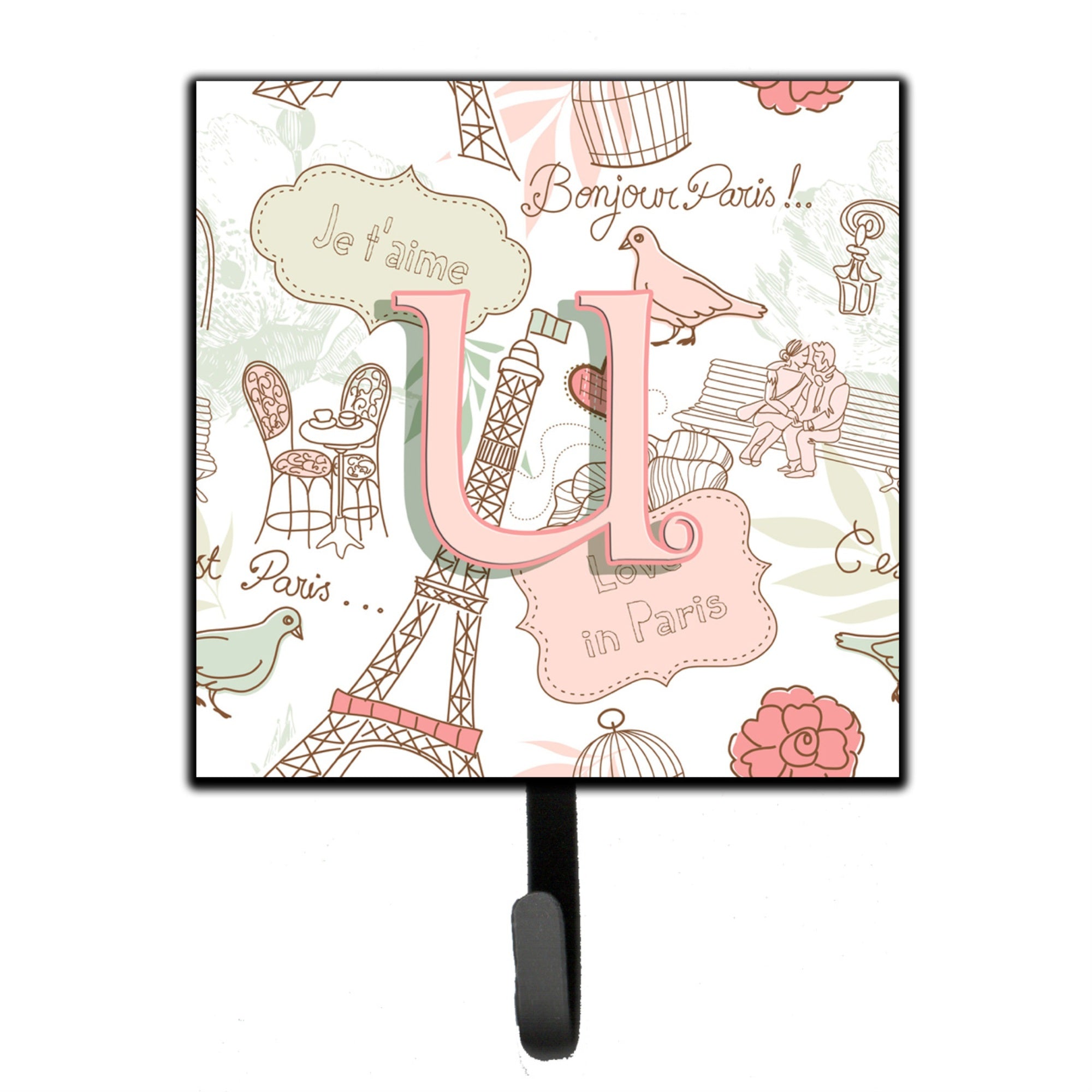 Caroline'S Treasures Cj2002-Ush4 Letter U Love In Paris Pink Leash Or Key Holder, Small, Multicolor