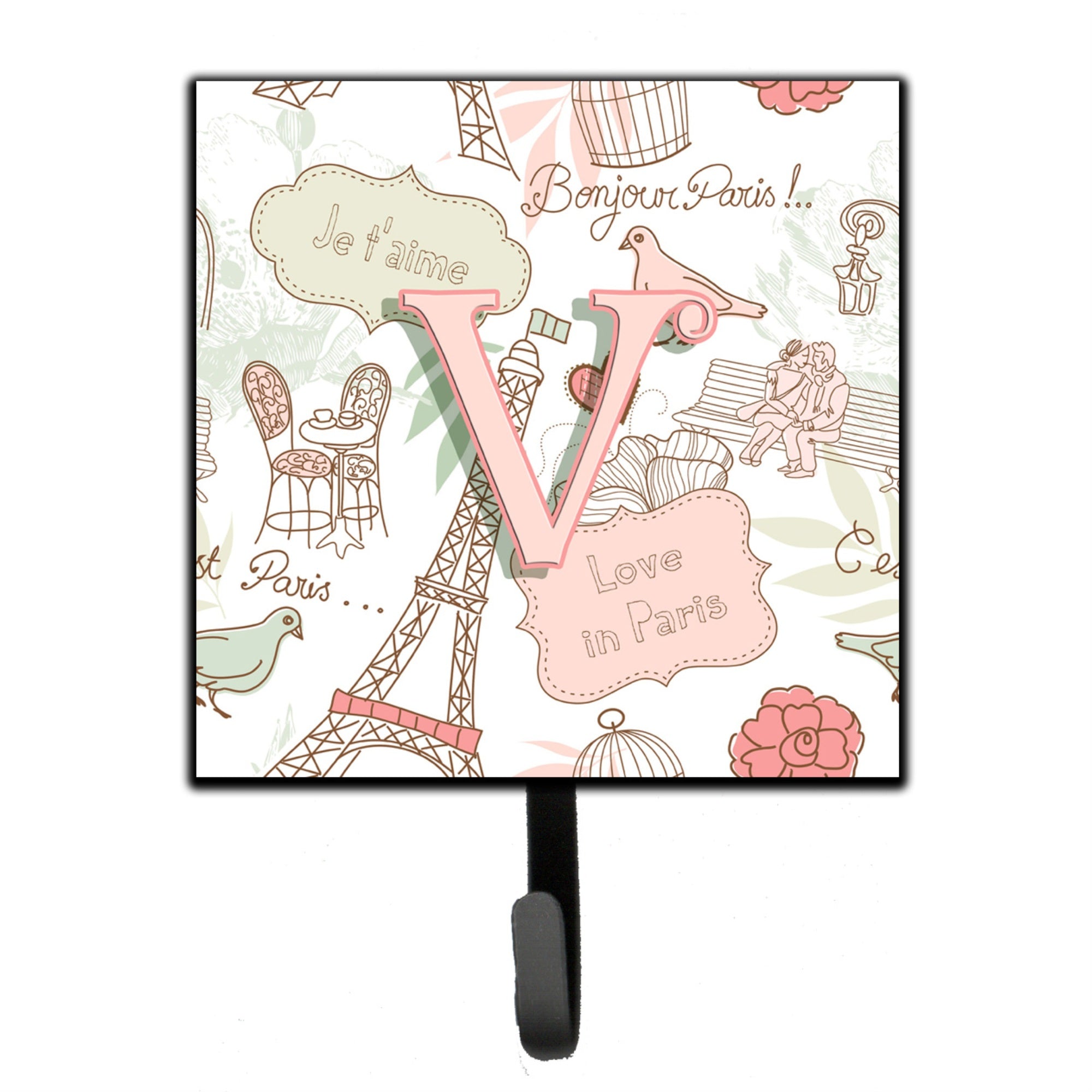 Caroline'S Treasures Cj2002-Vsh4 Letter V Love In Paris Pink Leash Or Key Holder, Small, Multicolor