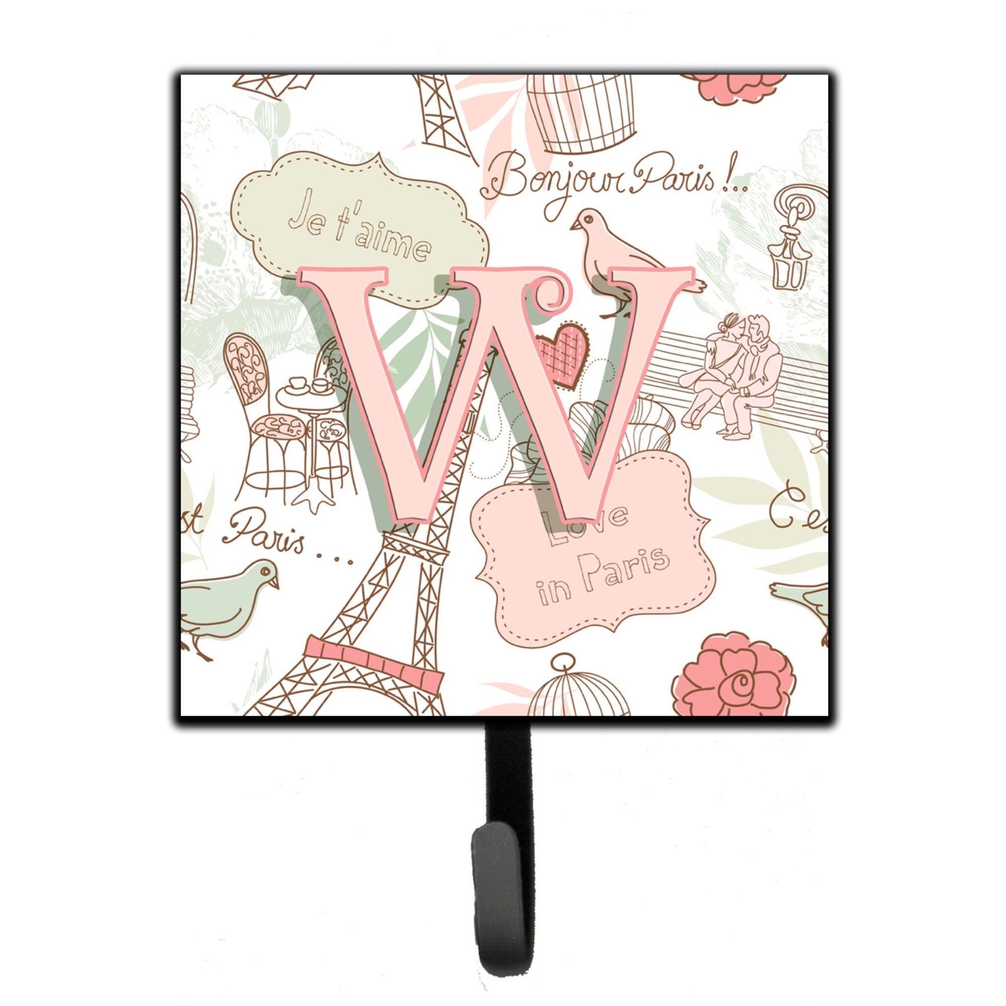 Caroline'S Treasures Cj2002-Wsh4 Letter W Love In Paris Pink Leash Or Key Holder, Small, Multicolor