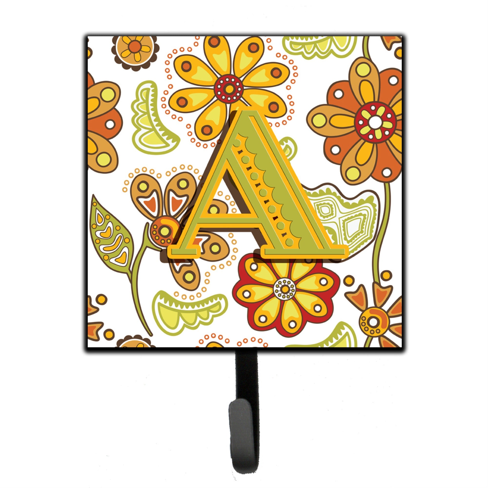 Caroline'S Treasures Cj2003-Ash4 Letter A Floral Mustard And Green Leash Or Key Holder, Small, Multicolor