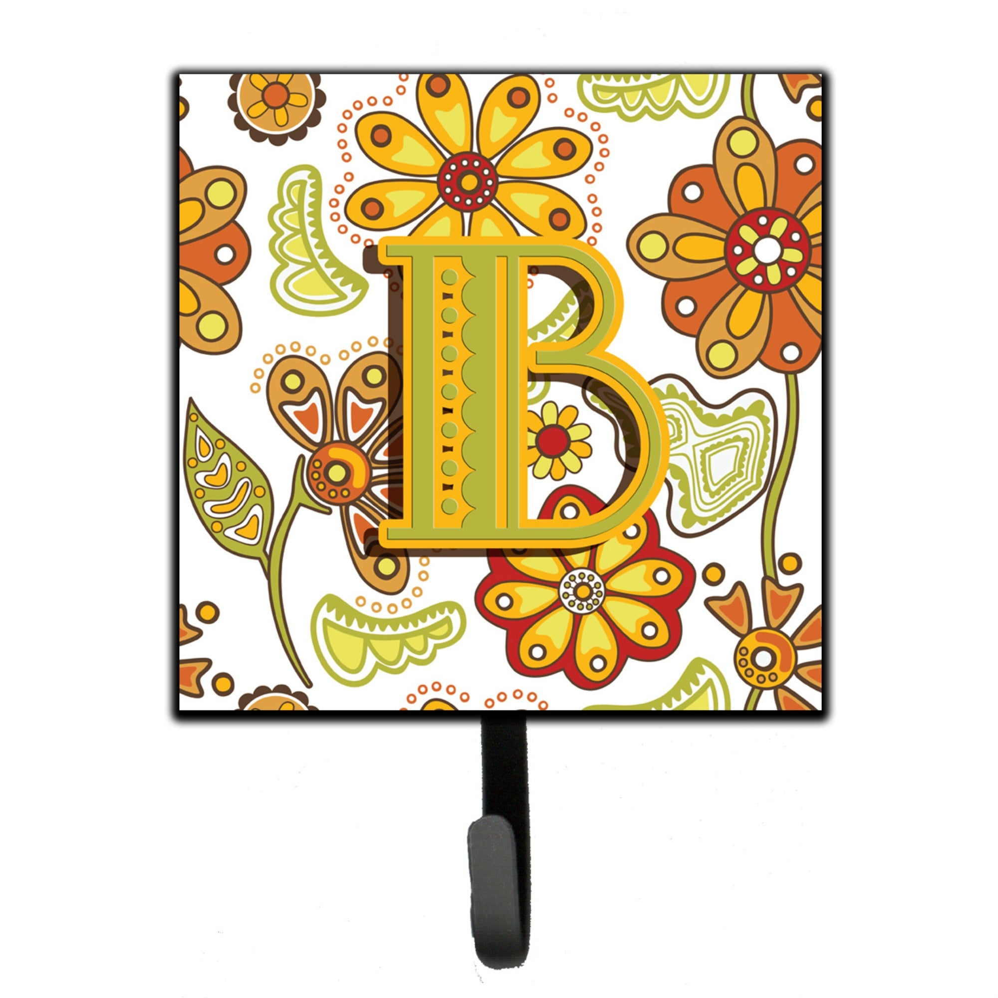 Caroline'S Treasures Cj2003-Bsh4 Letter B Floral Mustard And Green Leash Or Key Holder, Small, Multicolor