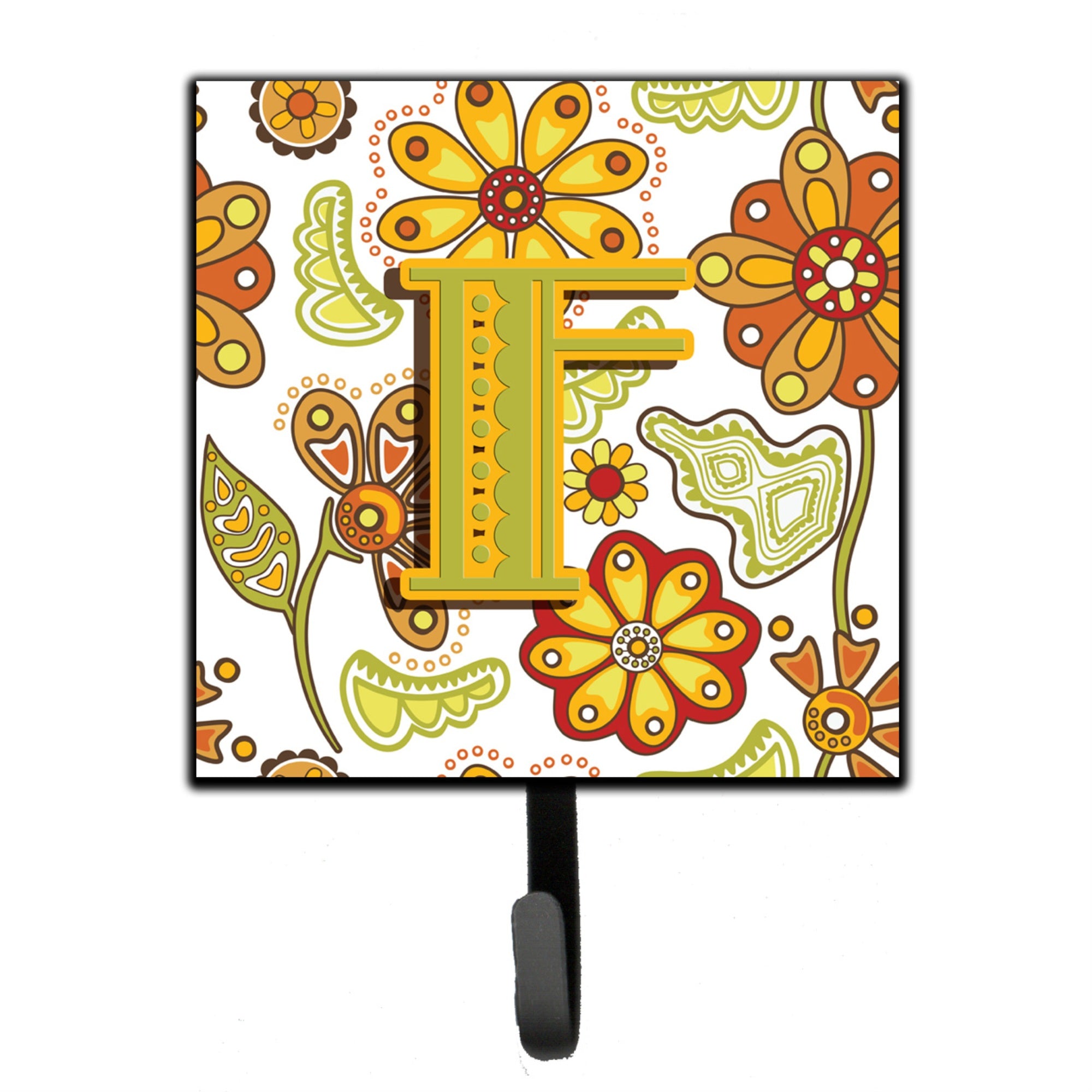 Caroline'S Treasures Cj2003-Fsh4 Letter F Floral Mustard And Green Leash Or Key Holder, Small, Multicolor
