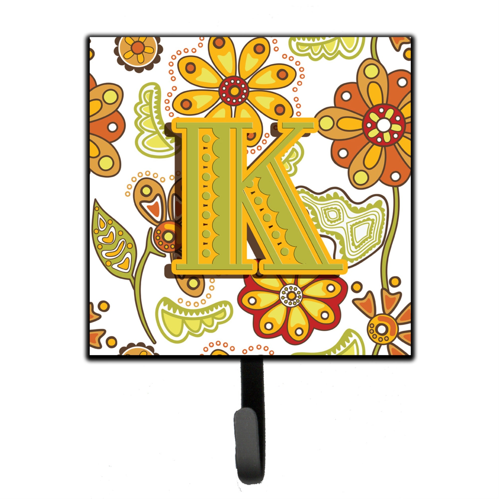 Caroline'S Treasures Cj2003-Ksh4 Letter K Floral Mustard And Green Leash Or Key Holder, Small, Multicolor