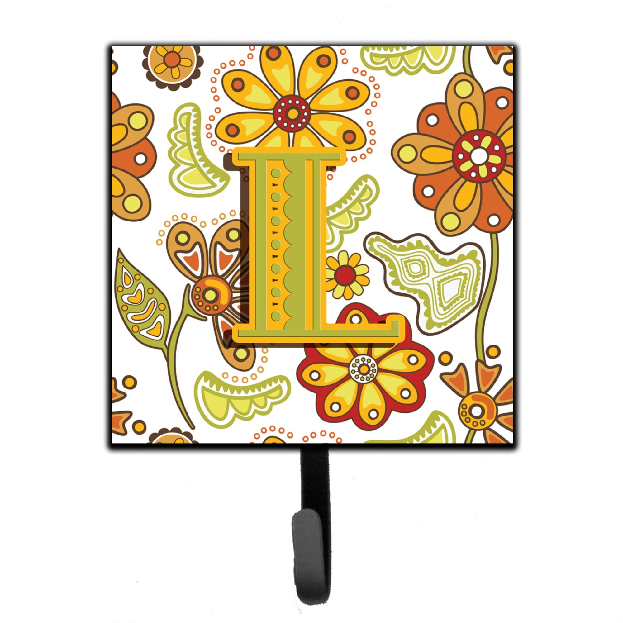 Caroline'S Treasures Cj2003-Lsh4 Letter L Floral Mustard And Green Leash Or Key Holder, Small, Multicolor