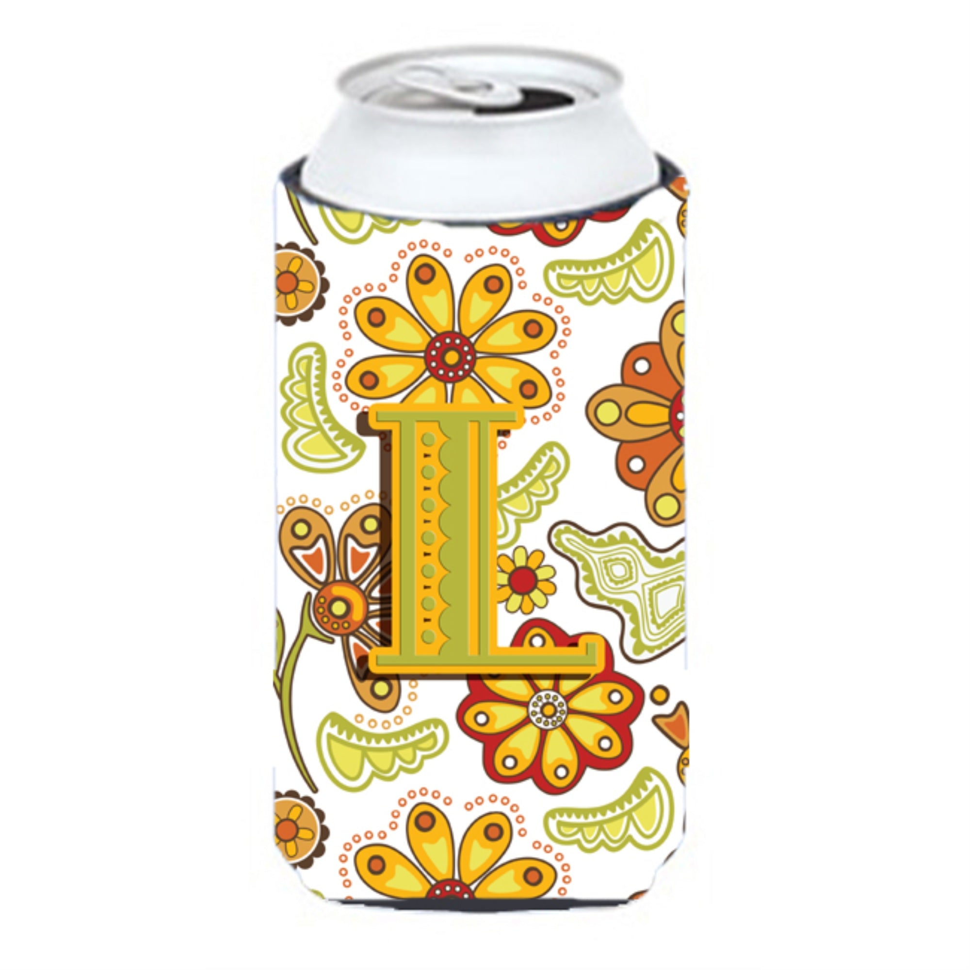 Letter L Floral Mustard And Green Tall Boy Beverage Insulator Hugger Cj2003-Ltbc