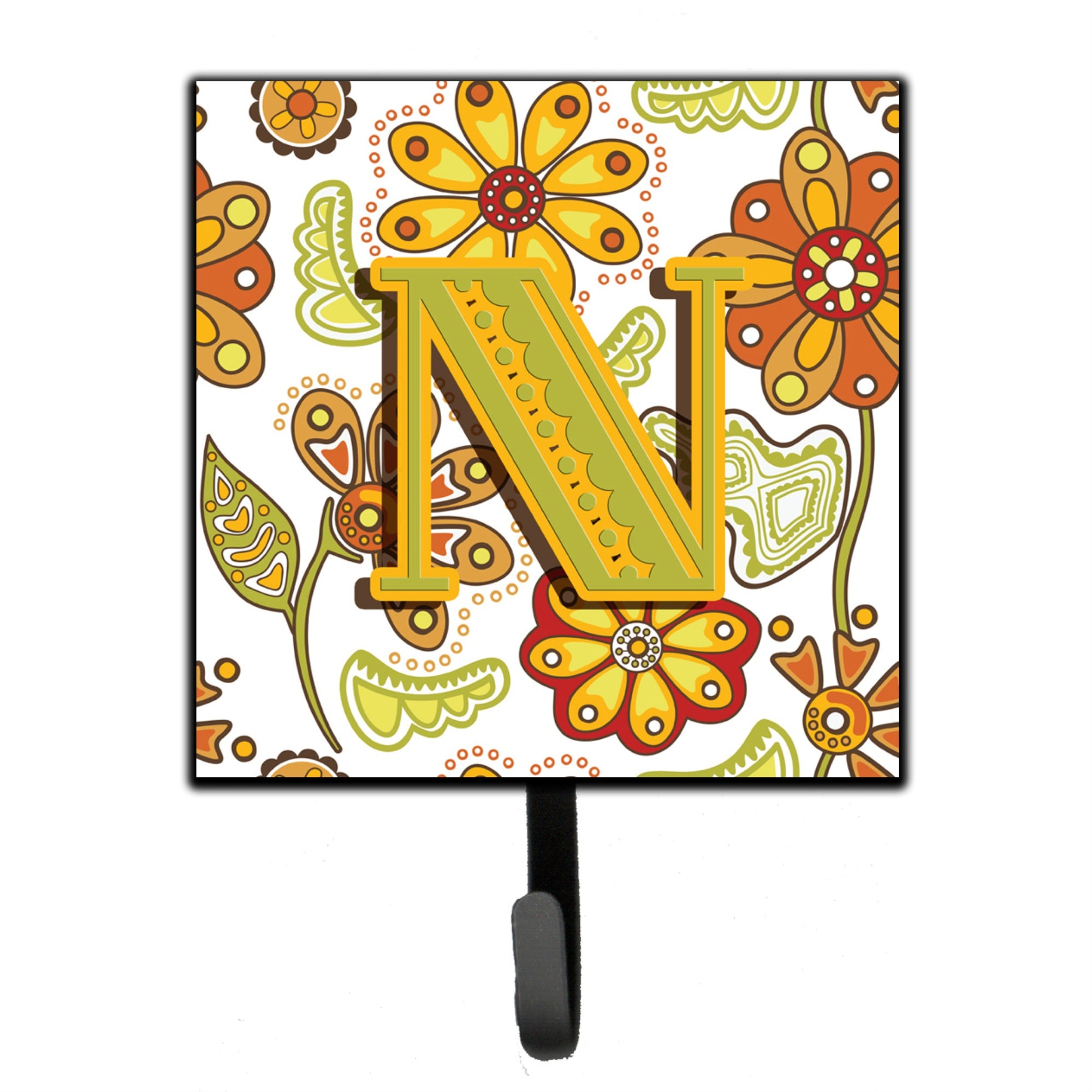 Caroline'S Treasures Cj2003-Nsh4 Letter N Floral Mustard And Green Leash Or Key Holder, Small, Multicolor