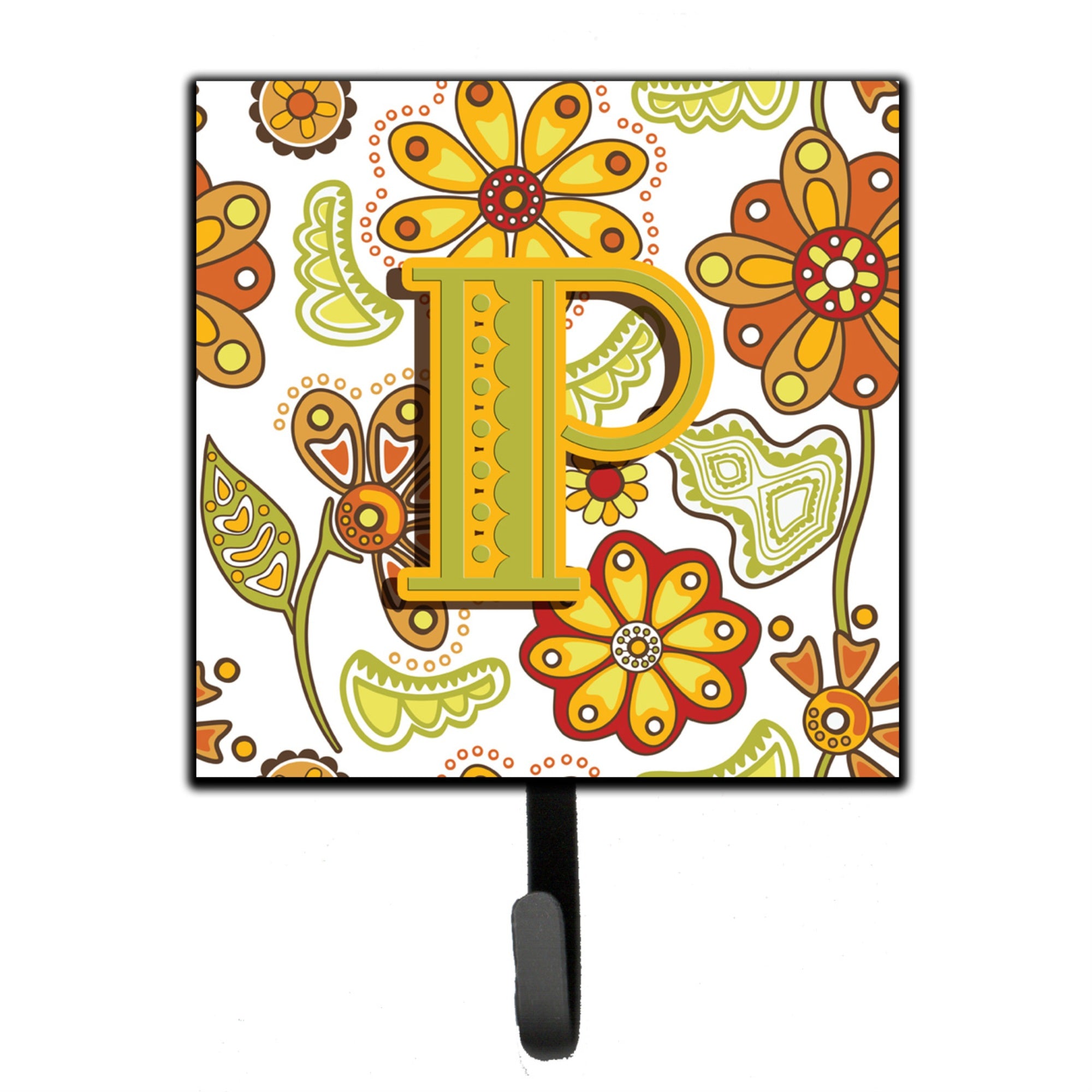 Caroline'S Treasures Cj2003-Psh4 Letter P Floral Mustard And Green Leash Or Key Holder, Small, Multicolor
