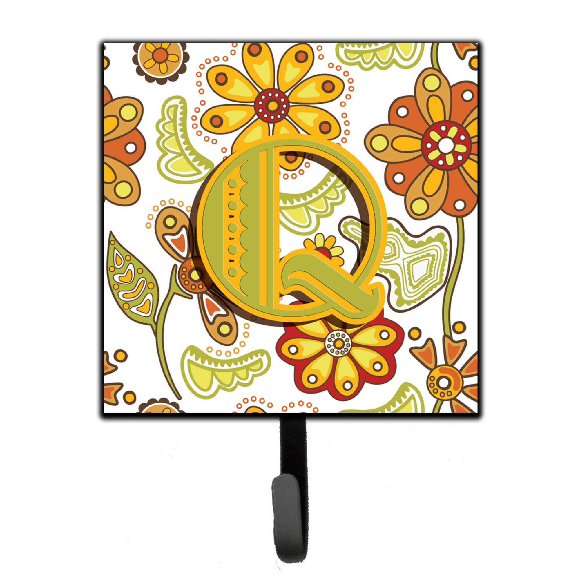 Caroline'S Treasures Cj2003-Qsh4 Letter Q Floral Mustard And Green Leash Or Key Holder, Small, Multicolor