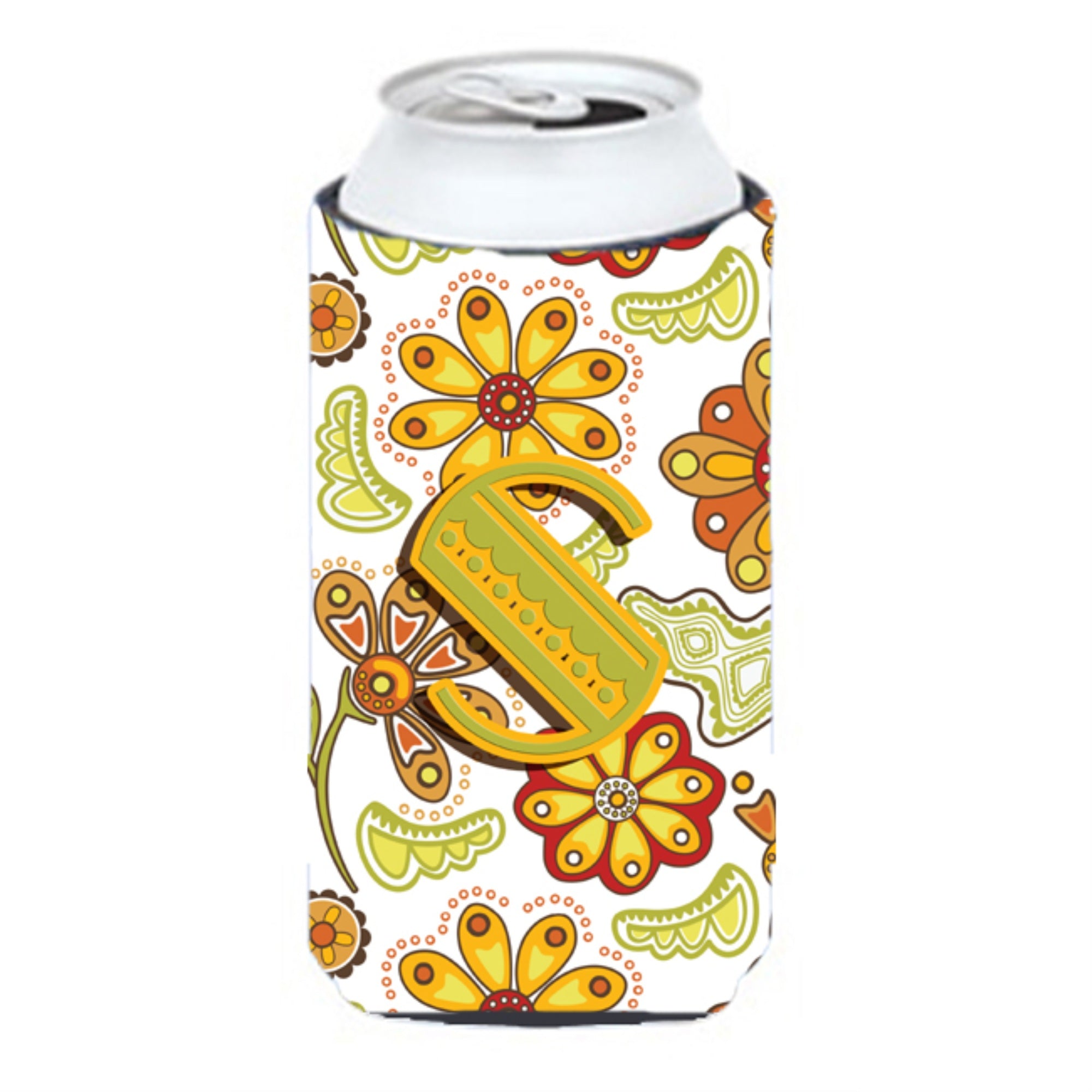 Letter S Floral Mustard And Green Tall Boy Beverage Insulator Hugger Cj2003-Stbc