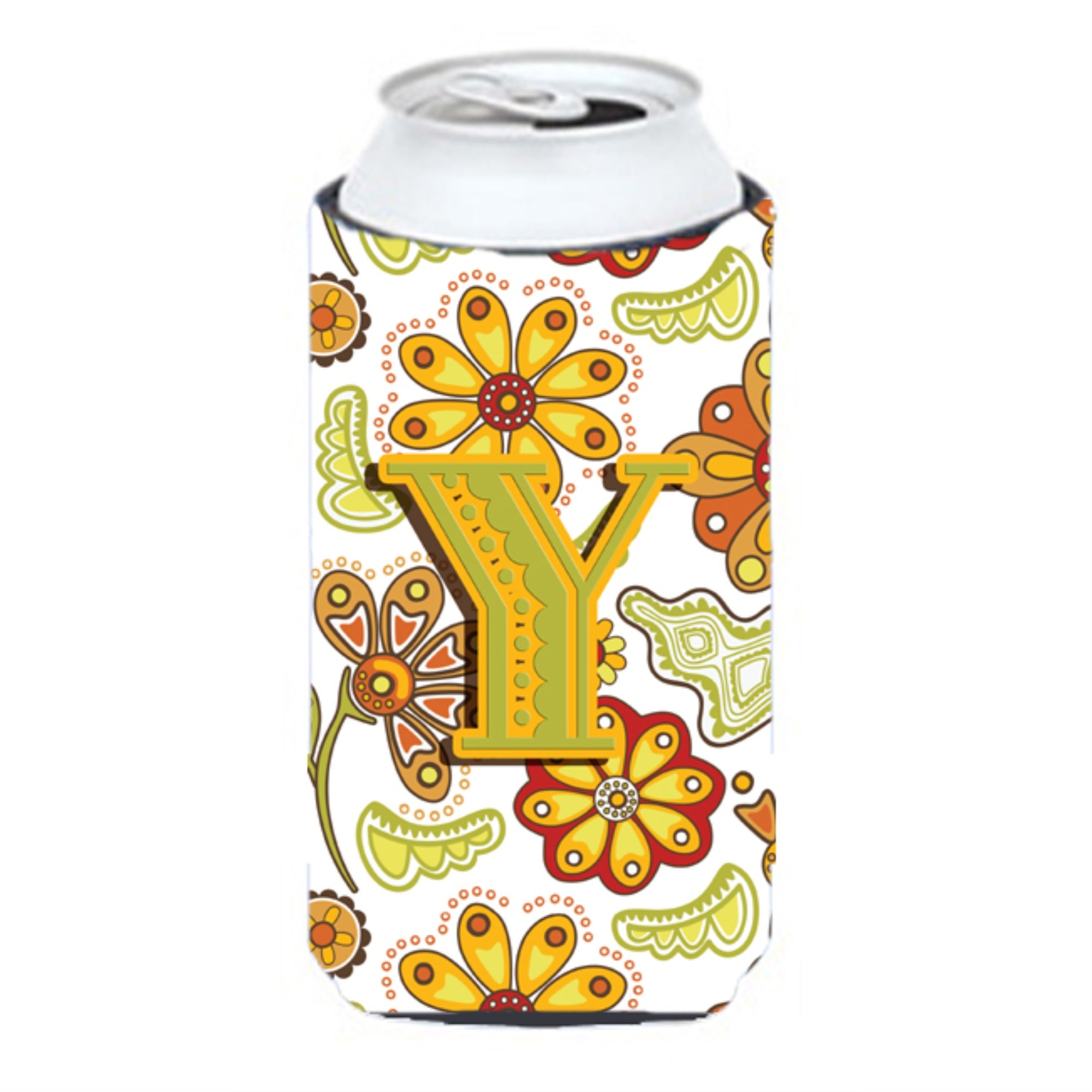 Letter Y Floral Mustard And Green Tall Boy Beverage Insulator Hugger Cj2003-Ytbc