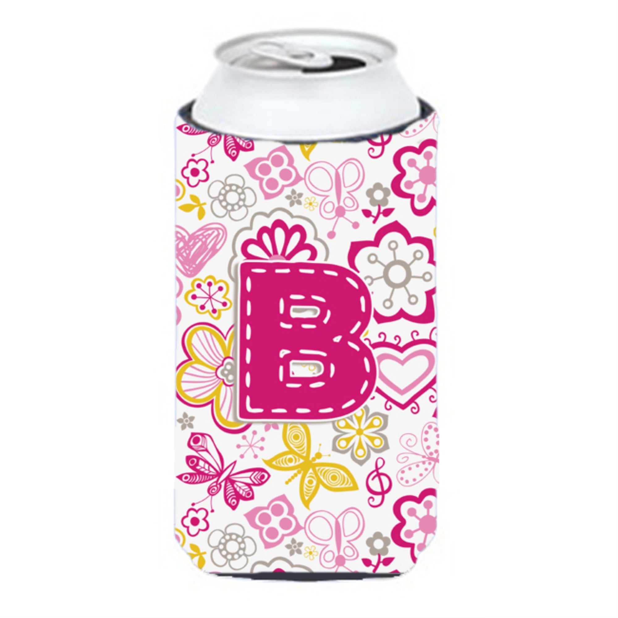 Caroline'S Treasures Cj2005-Btbc Letter B Flowers And Butterflies Pink Tall Boy Koozie Hugger, Multicolor