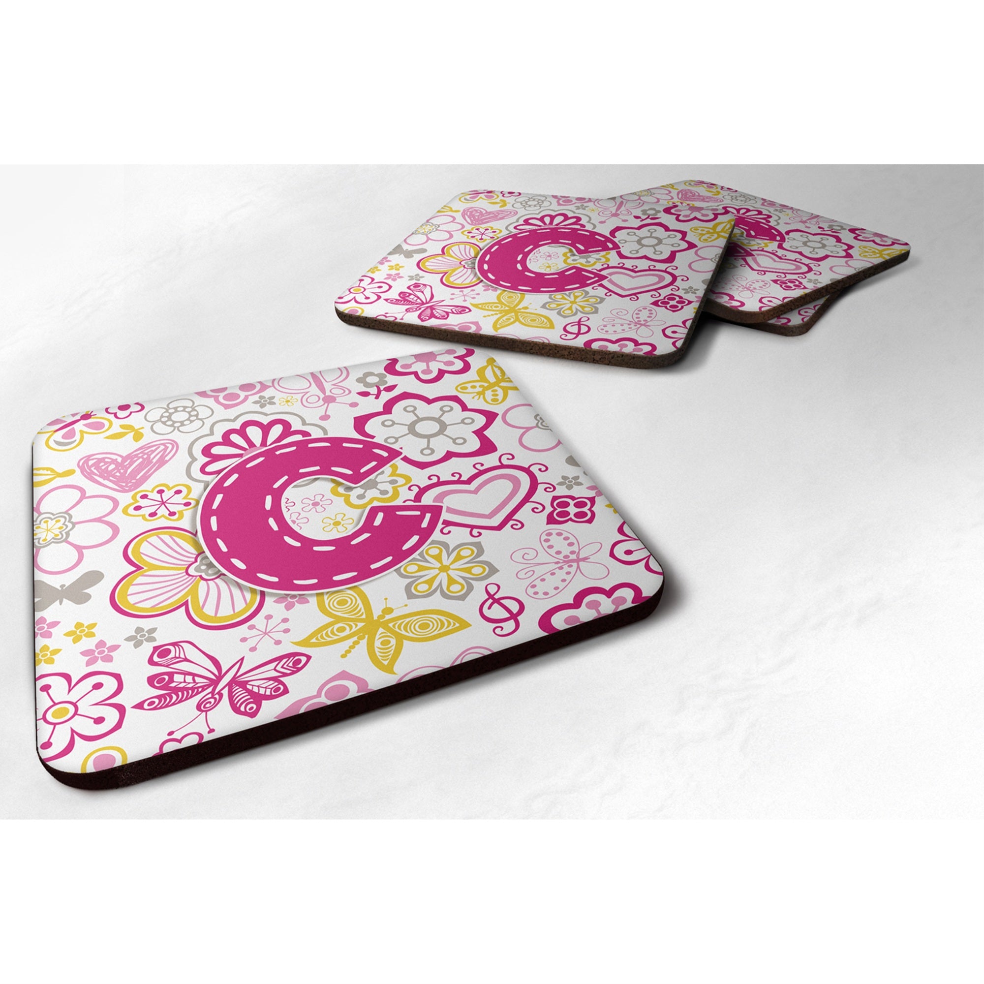 Caroline'S Treasures Cj2005-Cfc Letter C Flowers And Butterflies Pink Foam Coasters (Set Of 4), 3.5, Multicolor