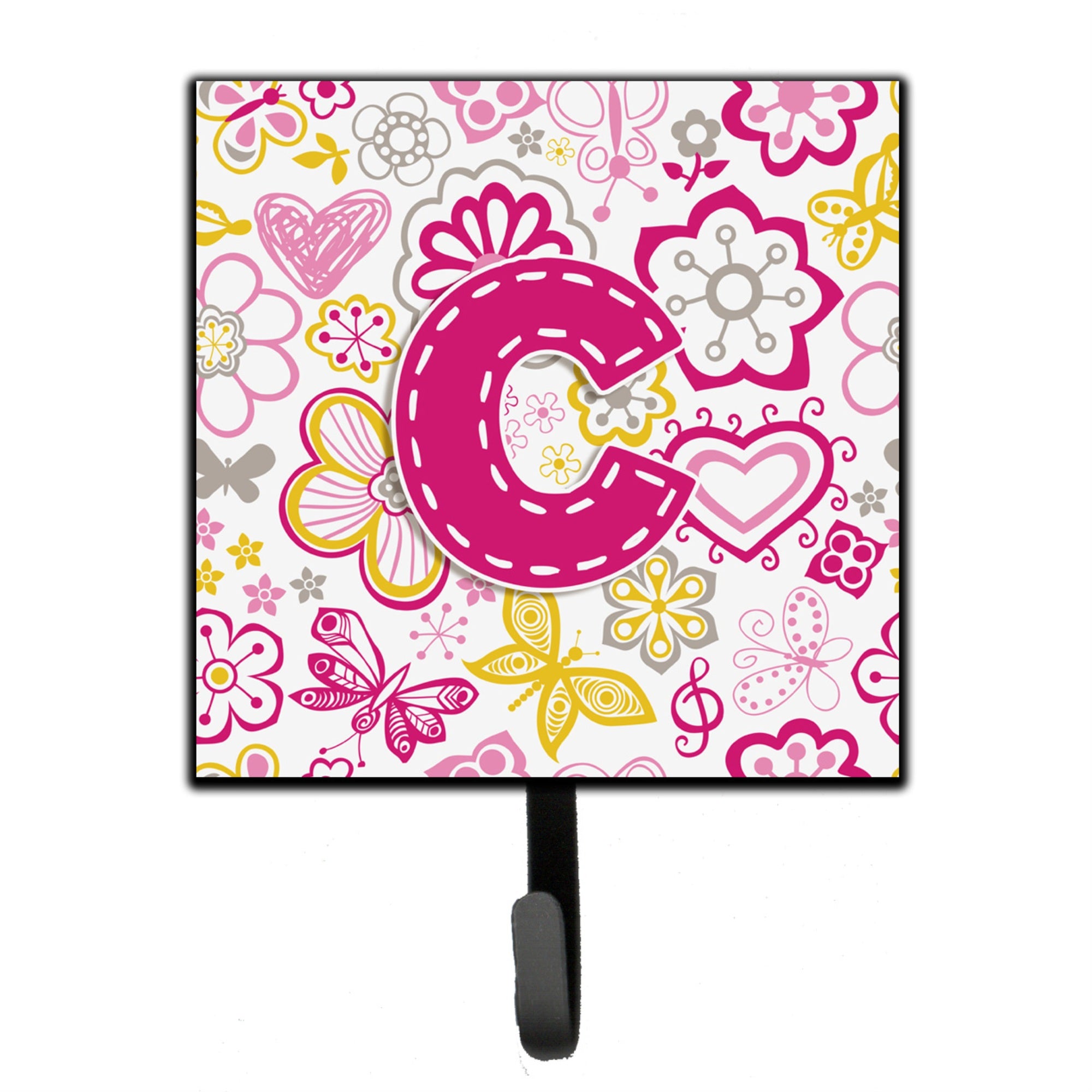 Caroline'S Treasures Cj2005-Csh4 Letter C Flowers And Butterflies Pink Leash Or Key Holder, Small, Multicolor