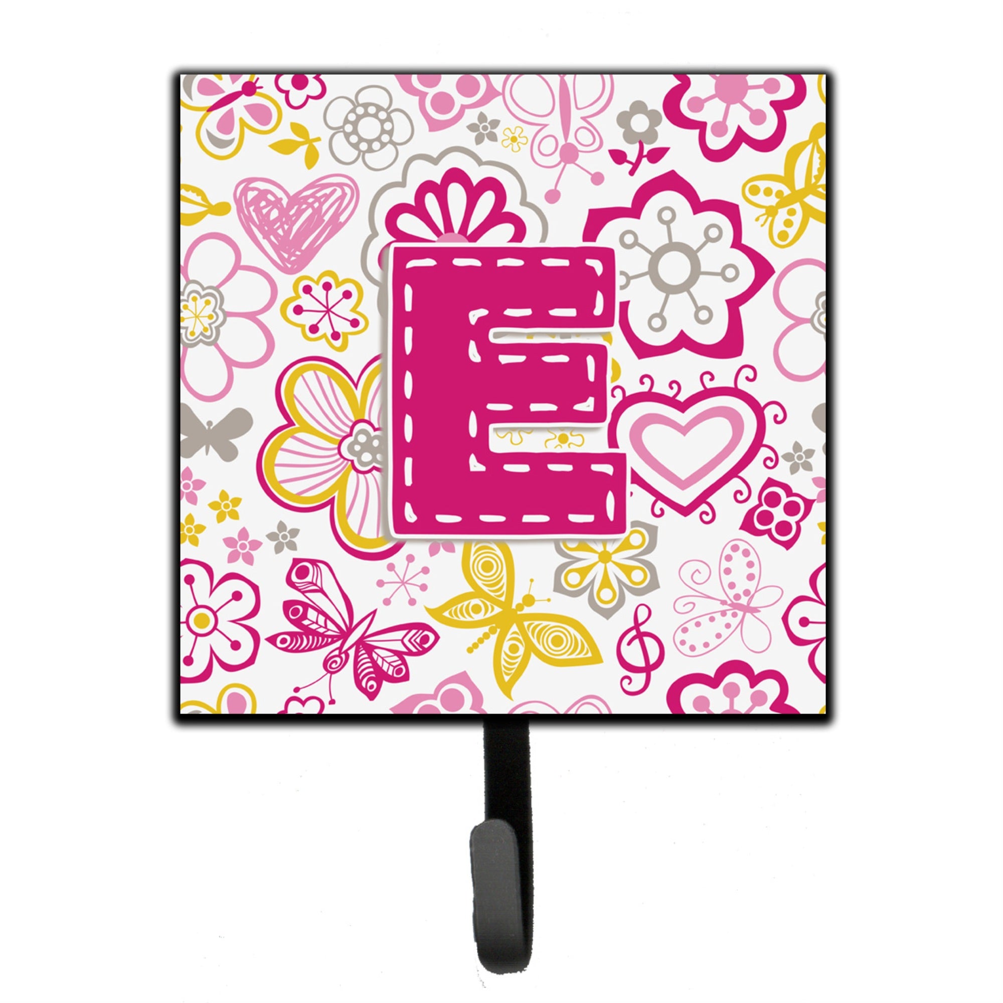 Caroline'S Treasures Cj2005-Esh4 Letter E Flowers And Butterflies Pink Leash Or Key Holder, Small, Multicolor