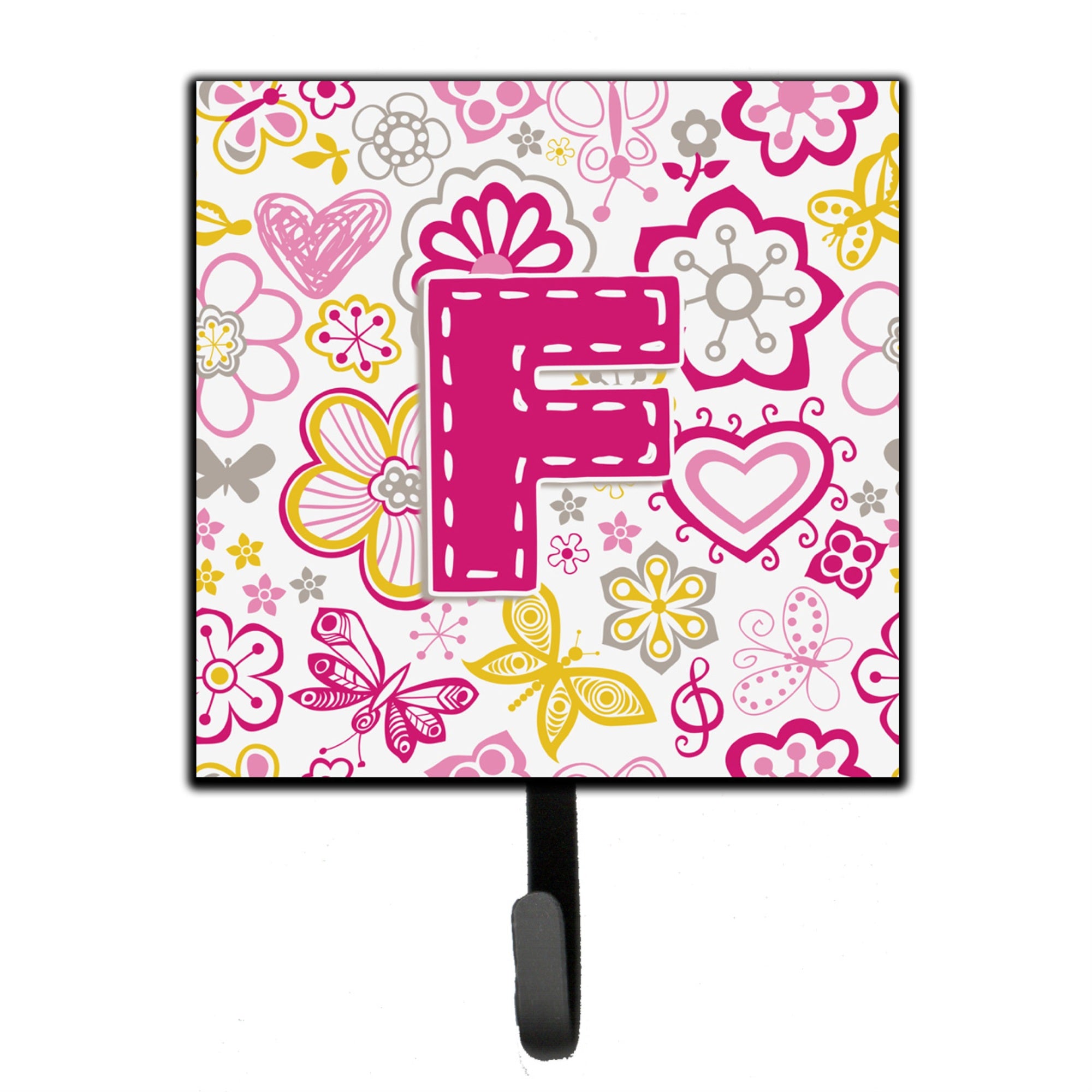 Caroline'S Treasures Cj2005-Fsh4 Letter F Flowers And Butterflies Pink Leash Or Key Holder, Small, Multicolor