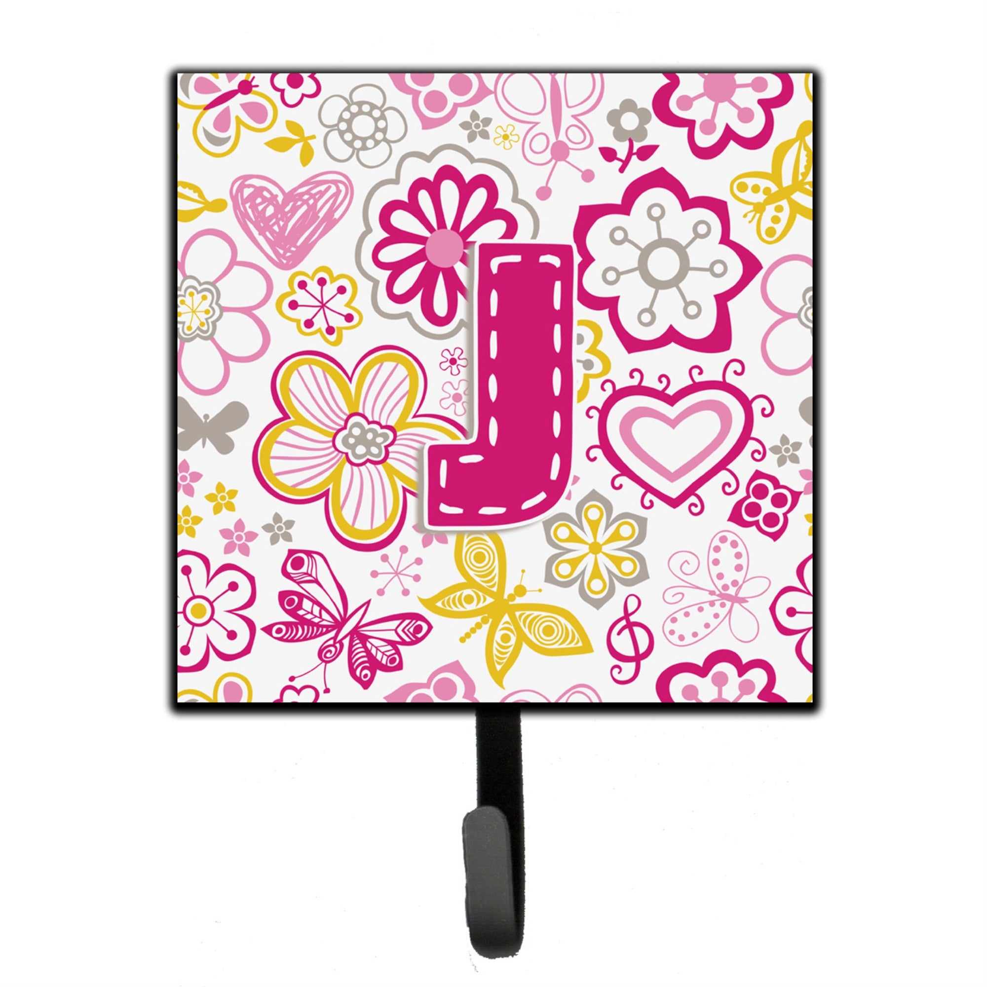 Caroline'S Treasures Cj2005-Jsh4 Letter J Flowers And Butterflies Pink Leash Or Key Holder, Small, Multicolor