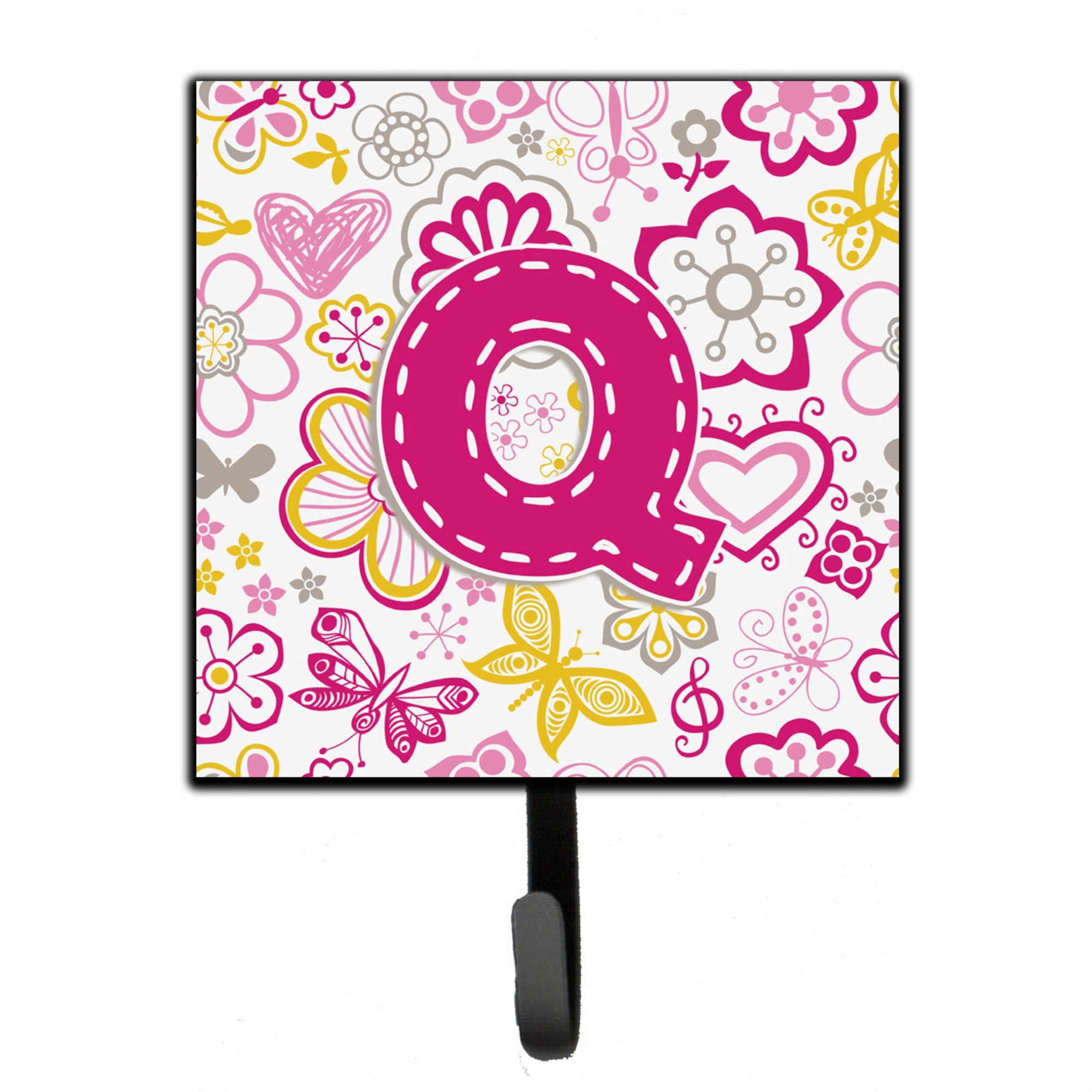Caroline'S Treasures Cj2005-Qsh4 Letter Q Flowers And Butterflies Pink Leash Or Key Holder, Small, Multicolor