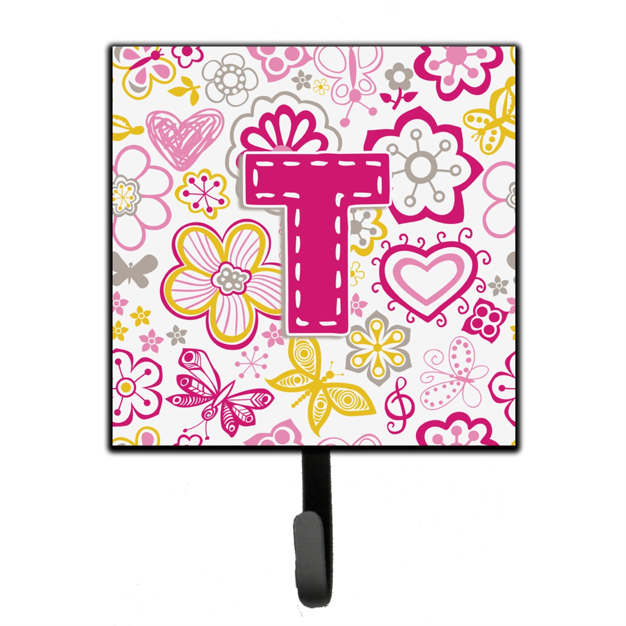 Caroline'S Treasures Cj2005-Tsh4 Letter T Flowers And Butterflies Pink Leash Or Key Holder, Small, Multicolor