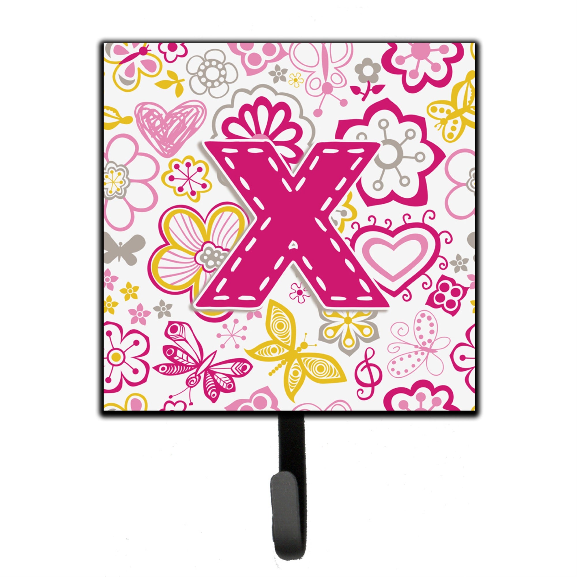 Caroline'S Treasures Cj2005-Xsh4 Letter X Flowers And Butterflies Pink Leash Or Key Holder, Small, Multicolor
