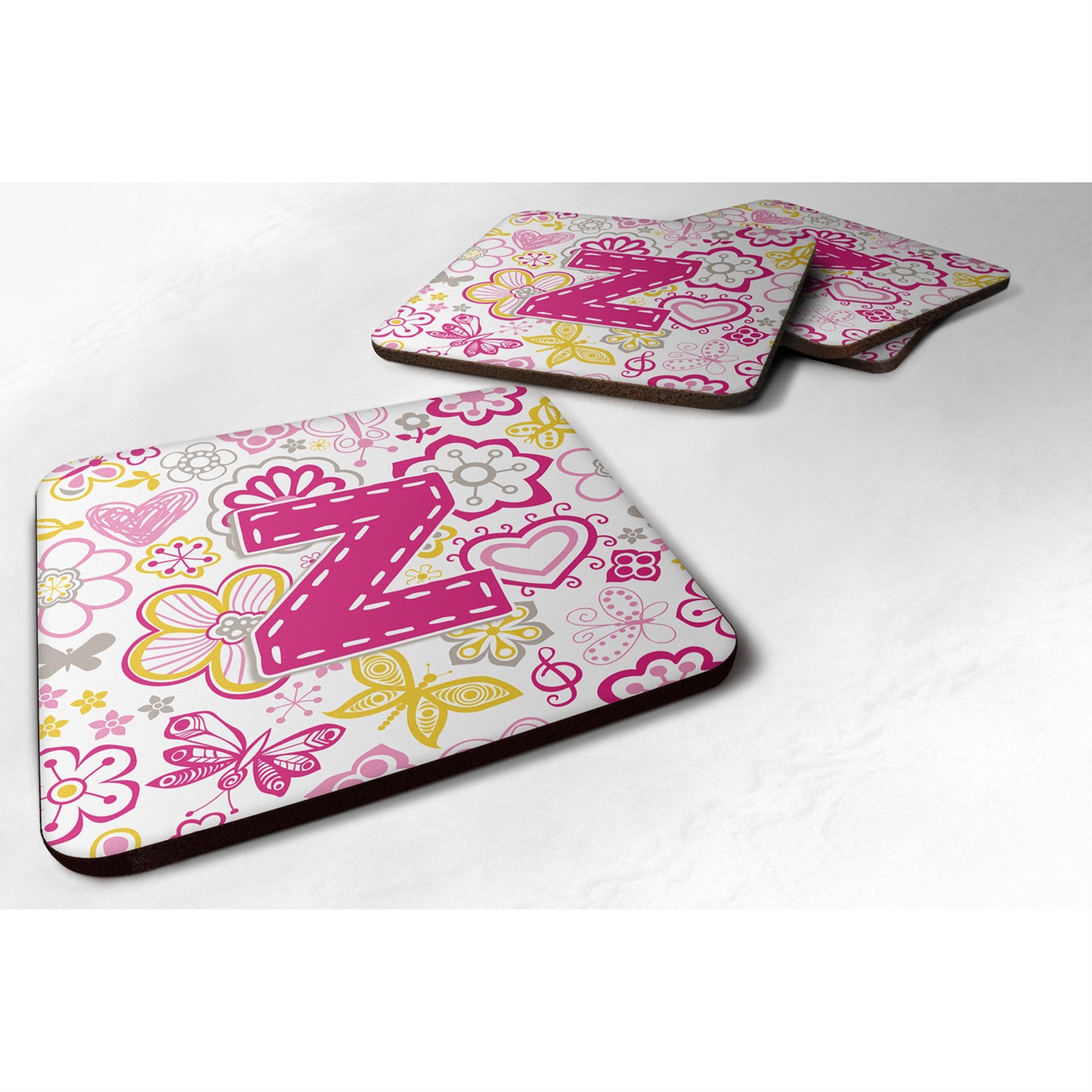 Caroline'S Treasures Cj2005-Zfc Letter Z Flowers And Butterflies Pink Foam Coasters (Set Of 4), 3.5, Multicolor