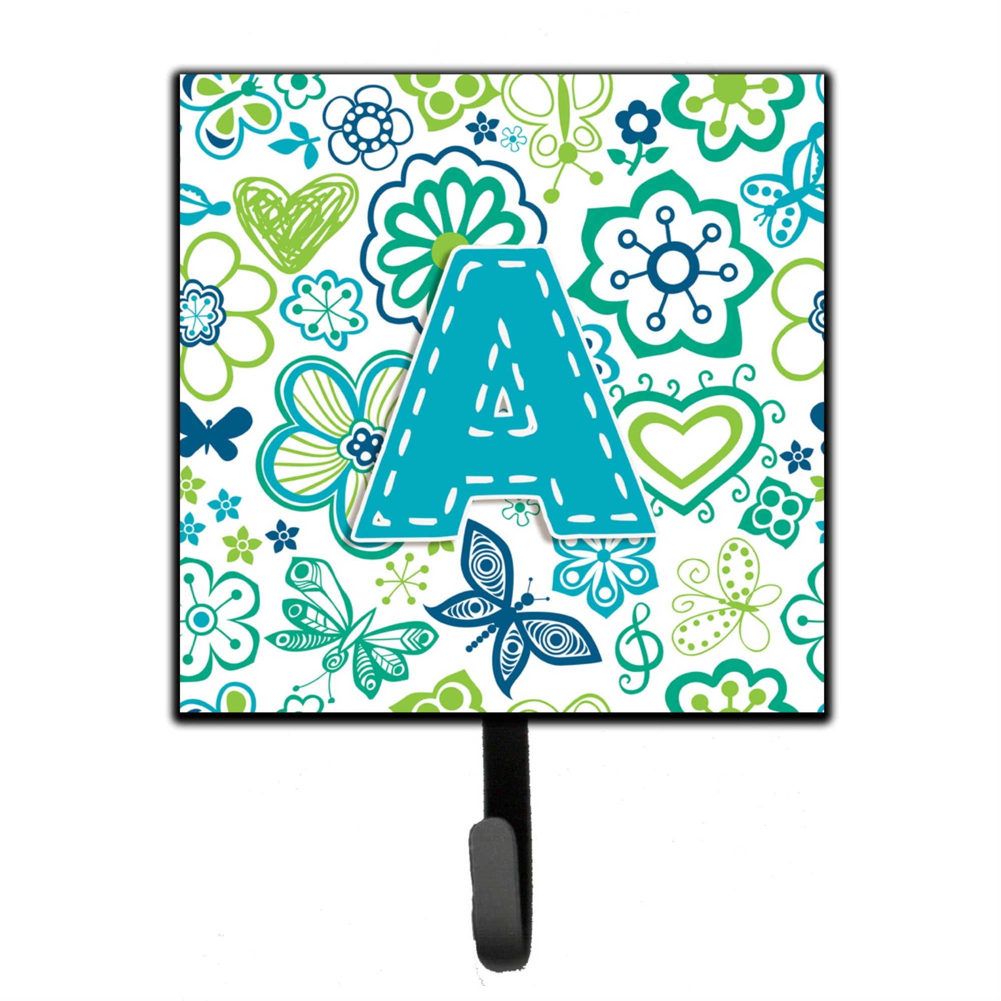 Caroline'S Treasures Cj2006-Ash4 Letter A Flowers And Butterflies Teal Blue Leash Or Key Holder, Small, Multicolor