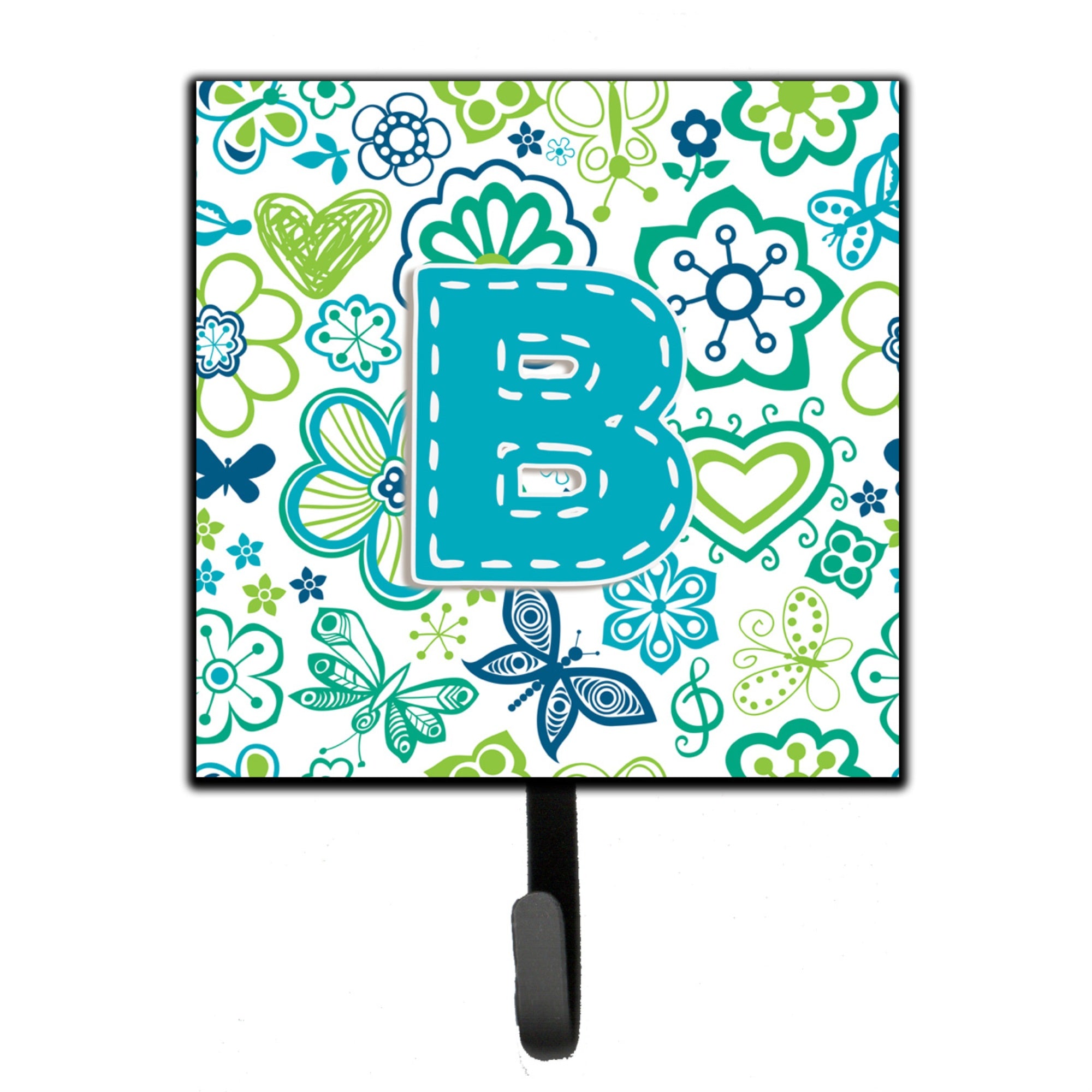 Caroline'S Treasures Cj2006-Bsh4 Letter B Flowers And Butterflies Teal Blue Leash Or Key Holder, Small, Multicolor