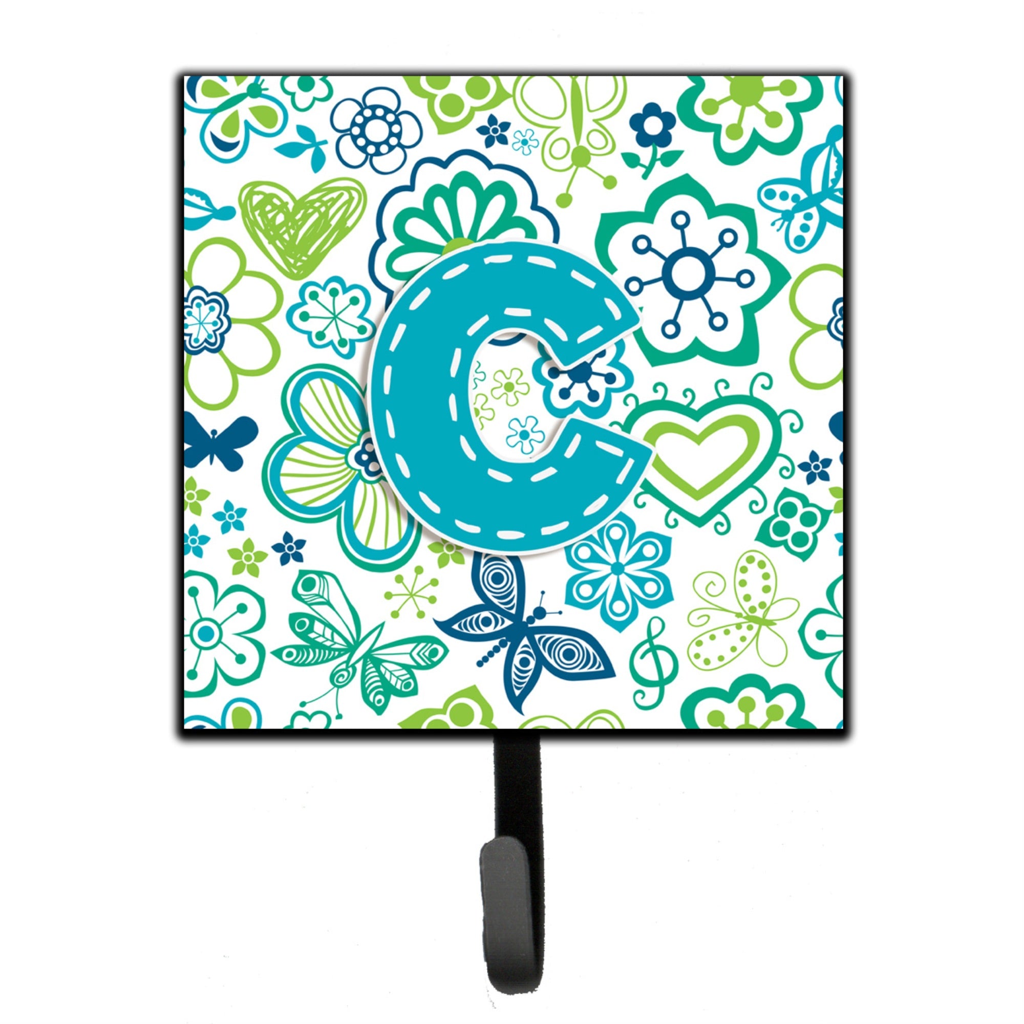 Caroline'S Treasures Cj2006-Csh4 Letter C Flowers And Butterflies Teal Blue Leash Or Key Holder, Small, Multicolor