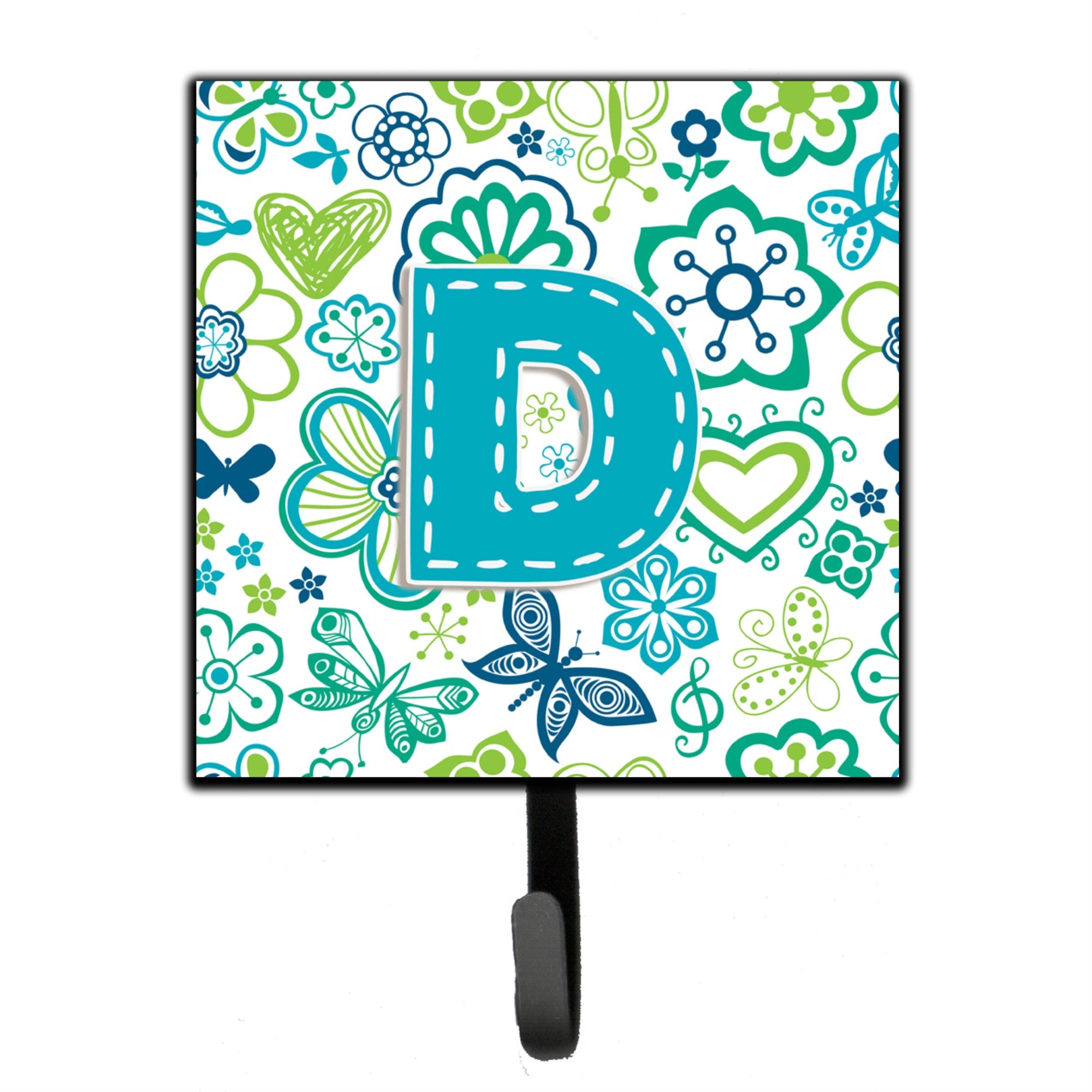 Caroline'S Treasures Cj2006-Dsh4 Letter D Flowers And Butterflies Teal Blue Leash Or Key Holder, Small, Multicolor